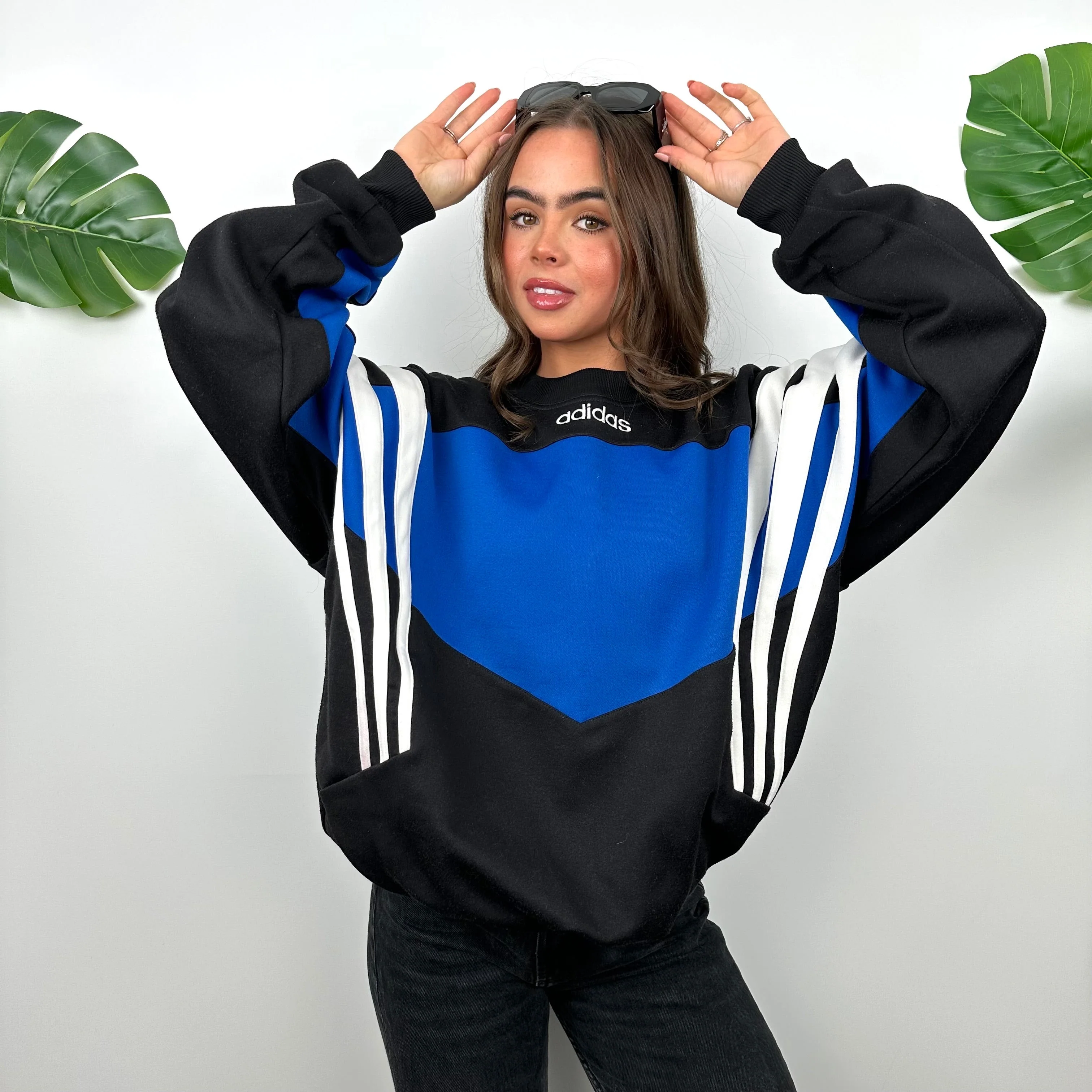 Adidas Black & Blue Embroidered Spell Out Colour Block Sweatshirt (L) - Image 2