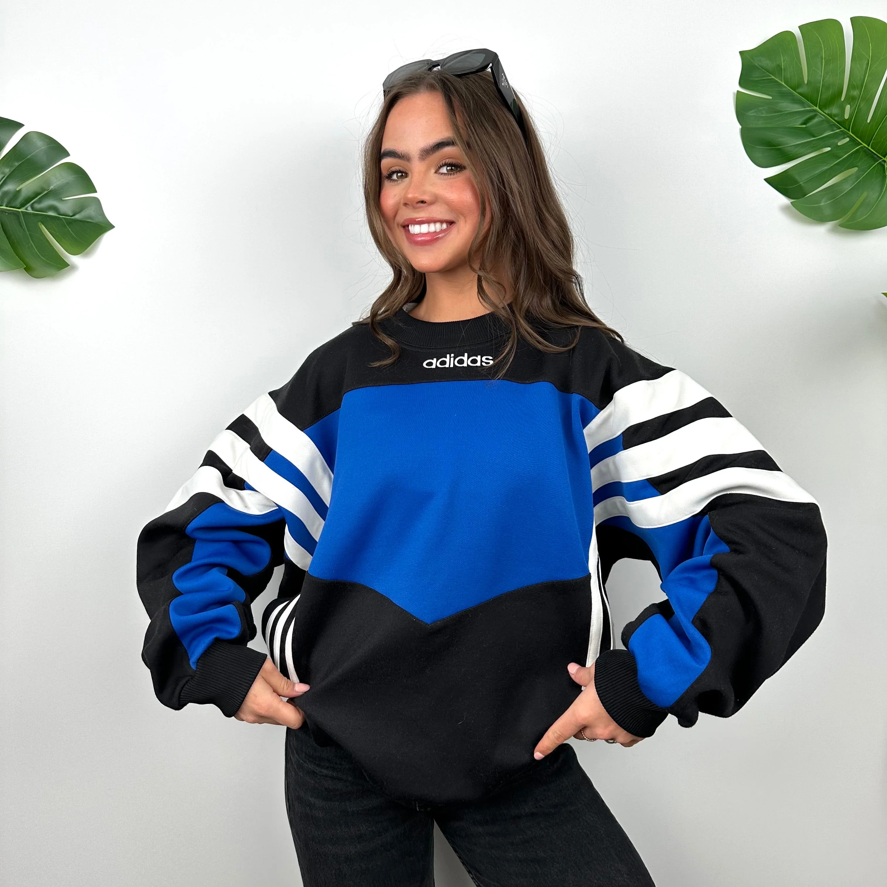 Adidas Black & Blue Embroidered Spell Out Colour Block Sweatshirt (L) - Image 5
