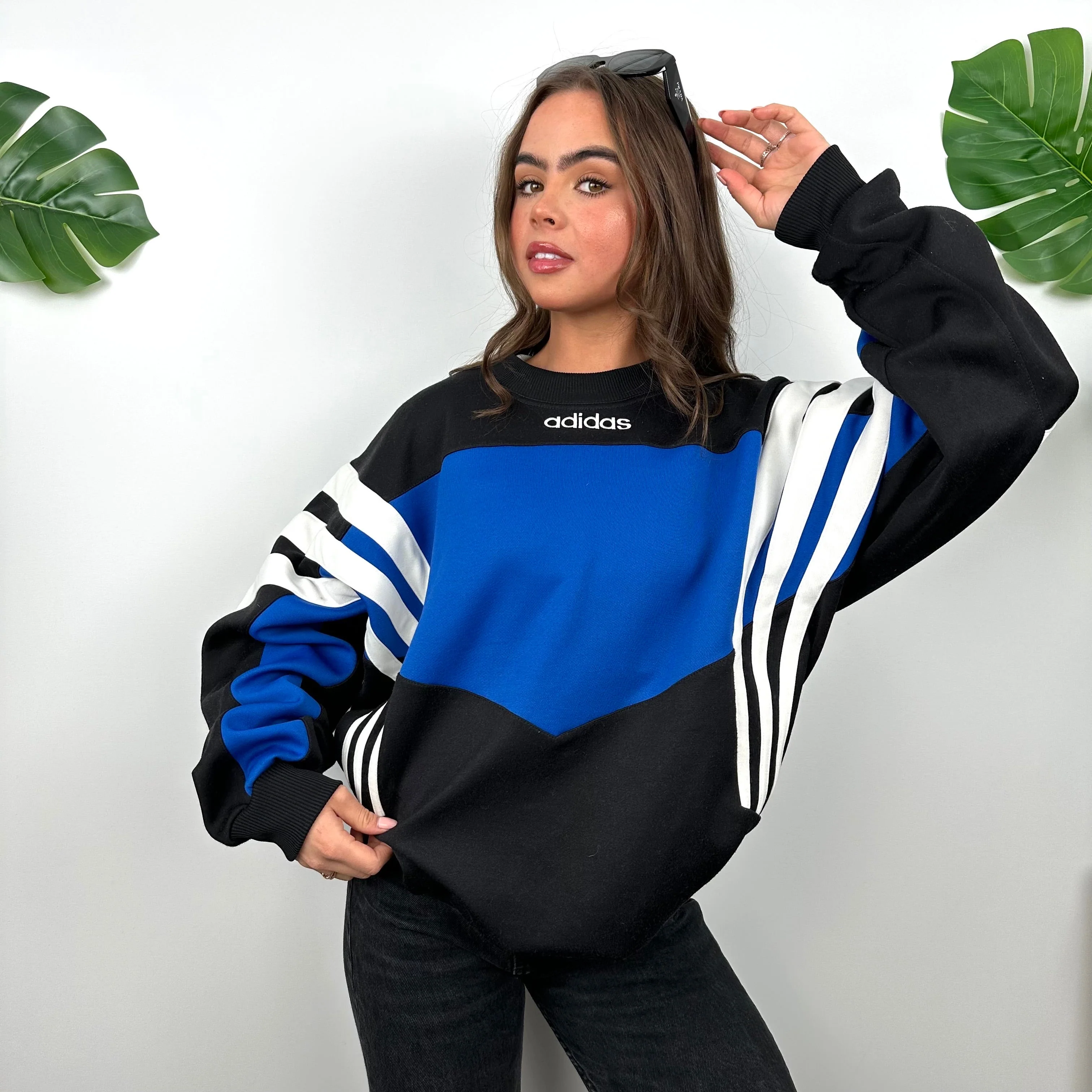 Adidas Black & Blue Embroidered Spell Out Colour Block Sweatshirt (L) - Image 6