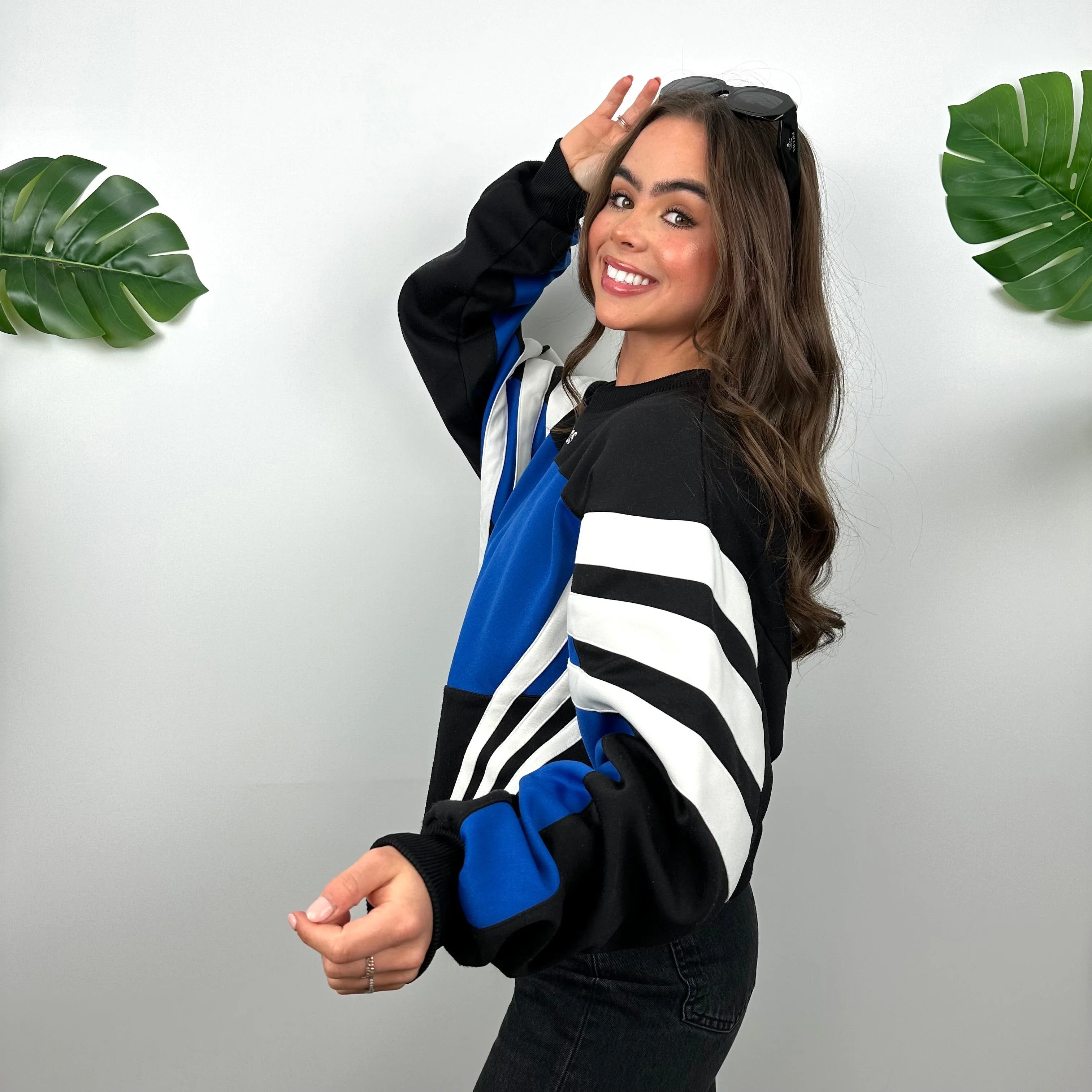 Adidas Black & Blue Embroidered Spell Out Colour Block Sweatshirt (L) - Image 8