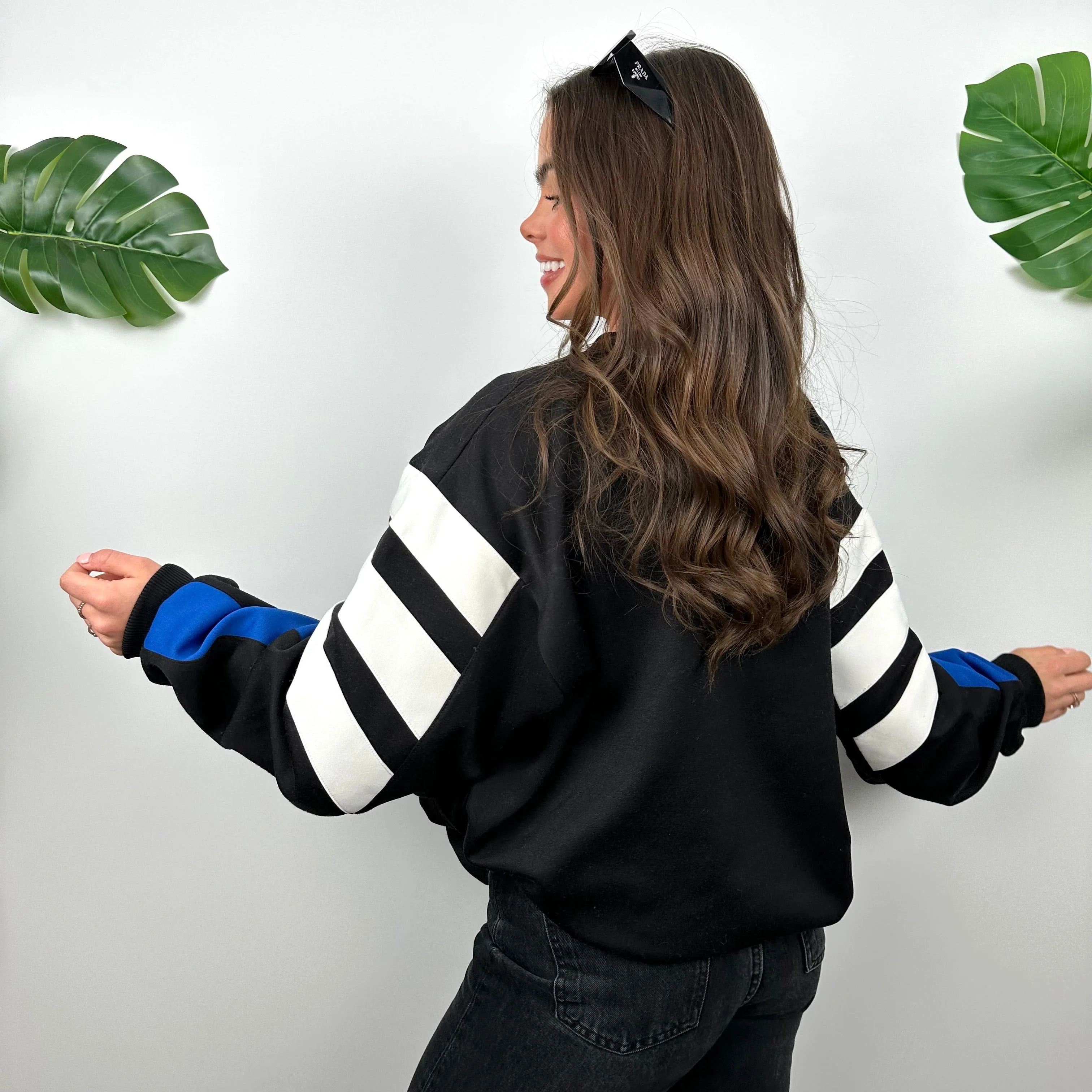 Adidas Black & Blue Embroidered Spell Out Colour Block Sweatshirt (L) - Image 9