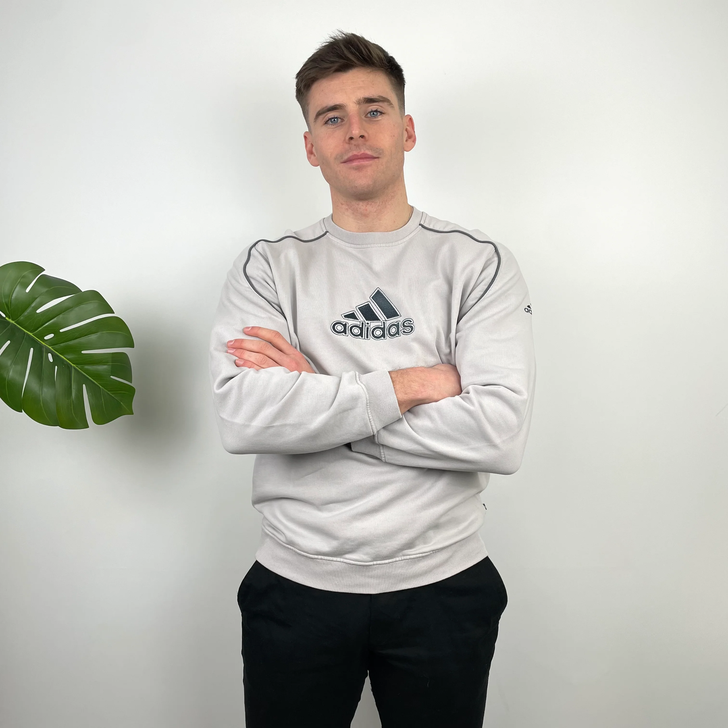 Adidas Grey Embroidered Spell Out Sweatshirt (L)