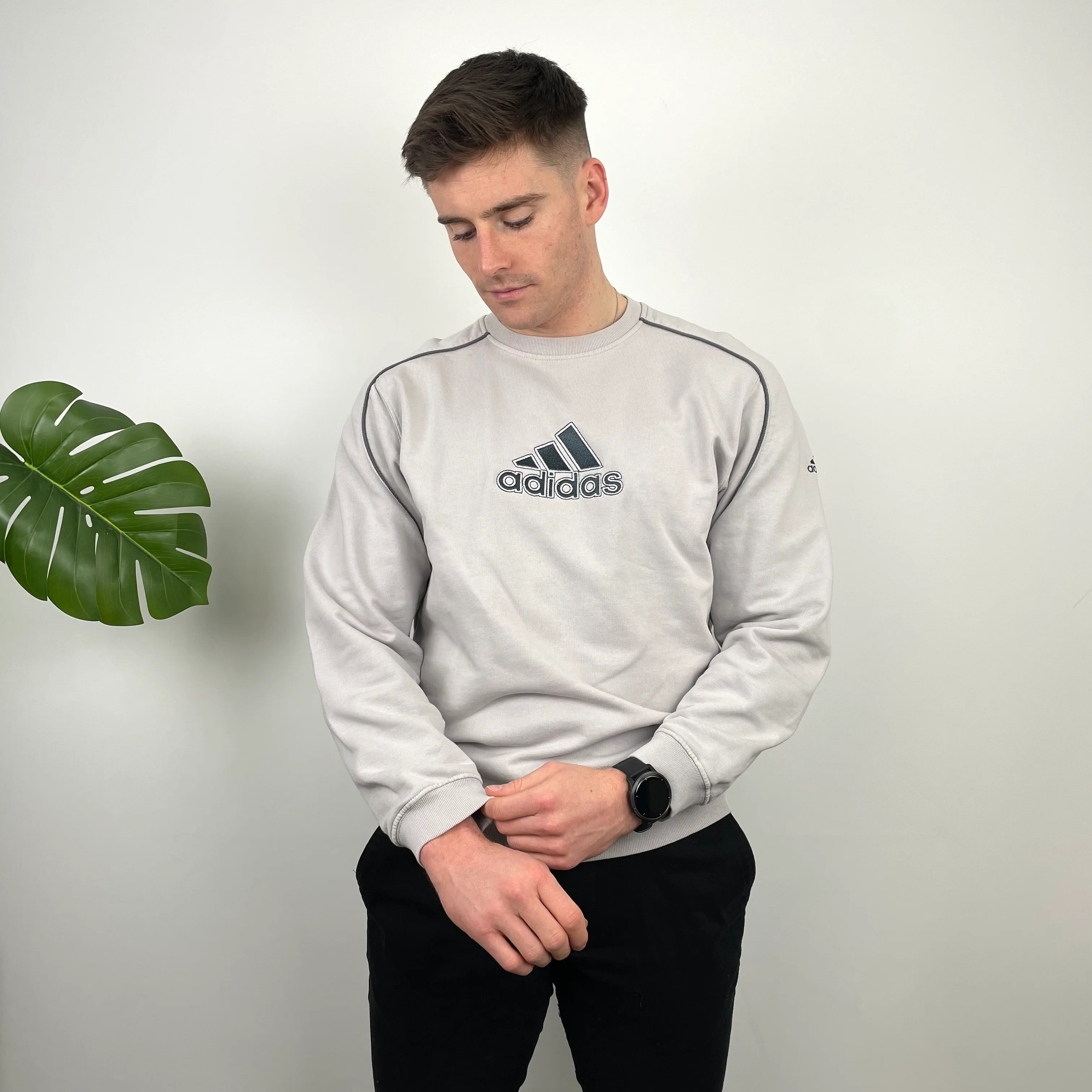 Adidas Grey Embroidered Spell Out Sweatshirt (L) - Image 2