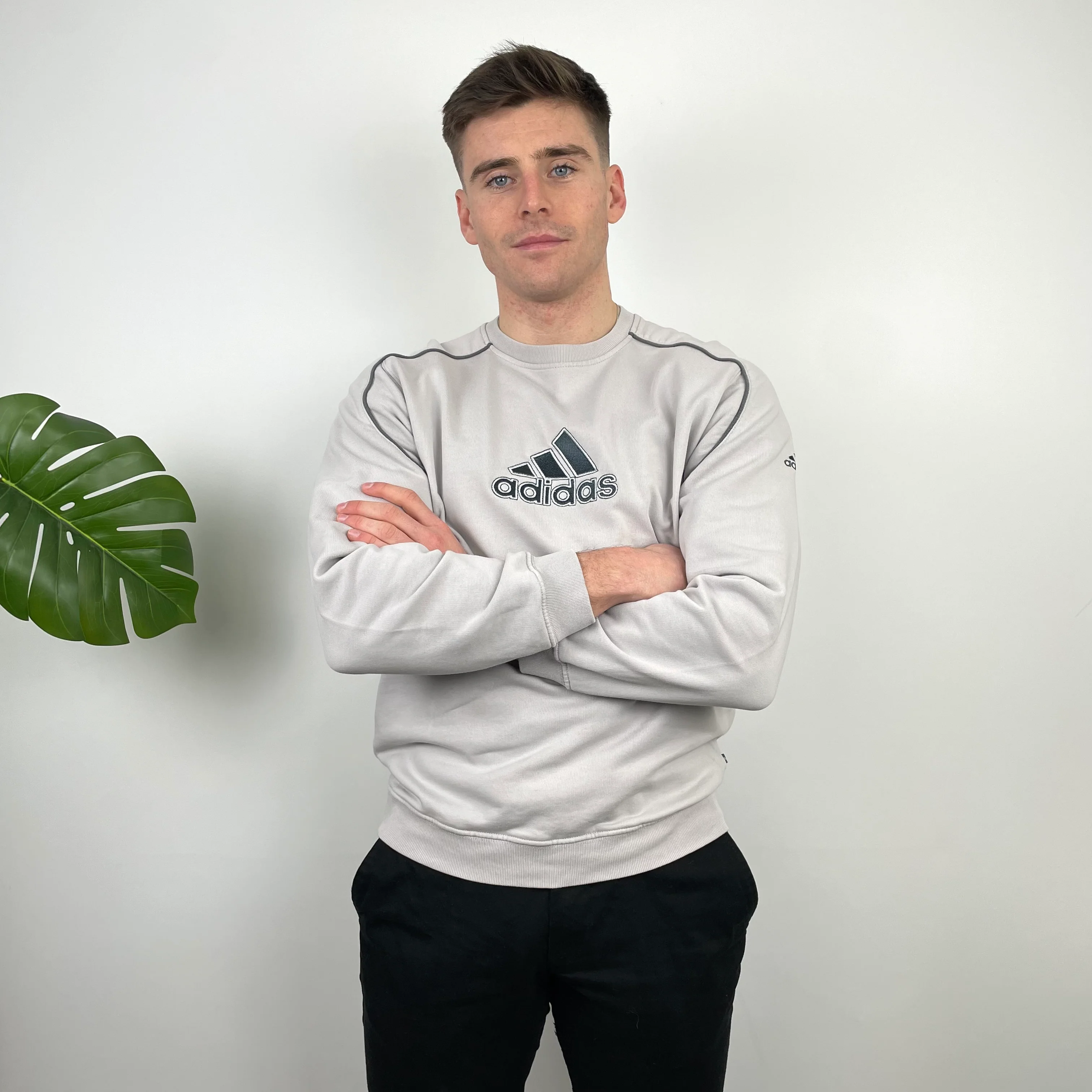 Adidas Grey Embroidered Spell Out Sweatshirt (L) - Image 3