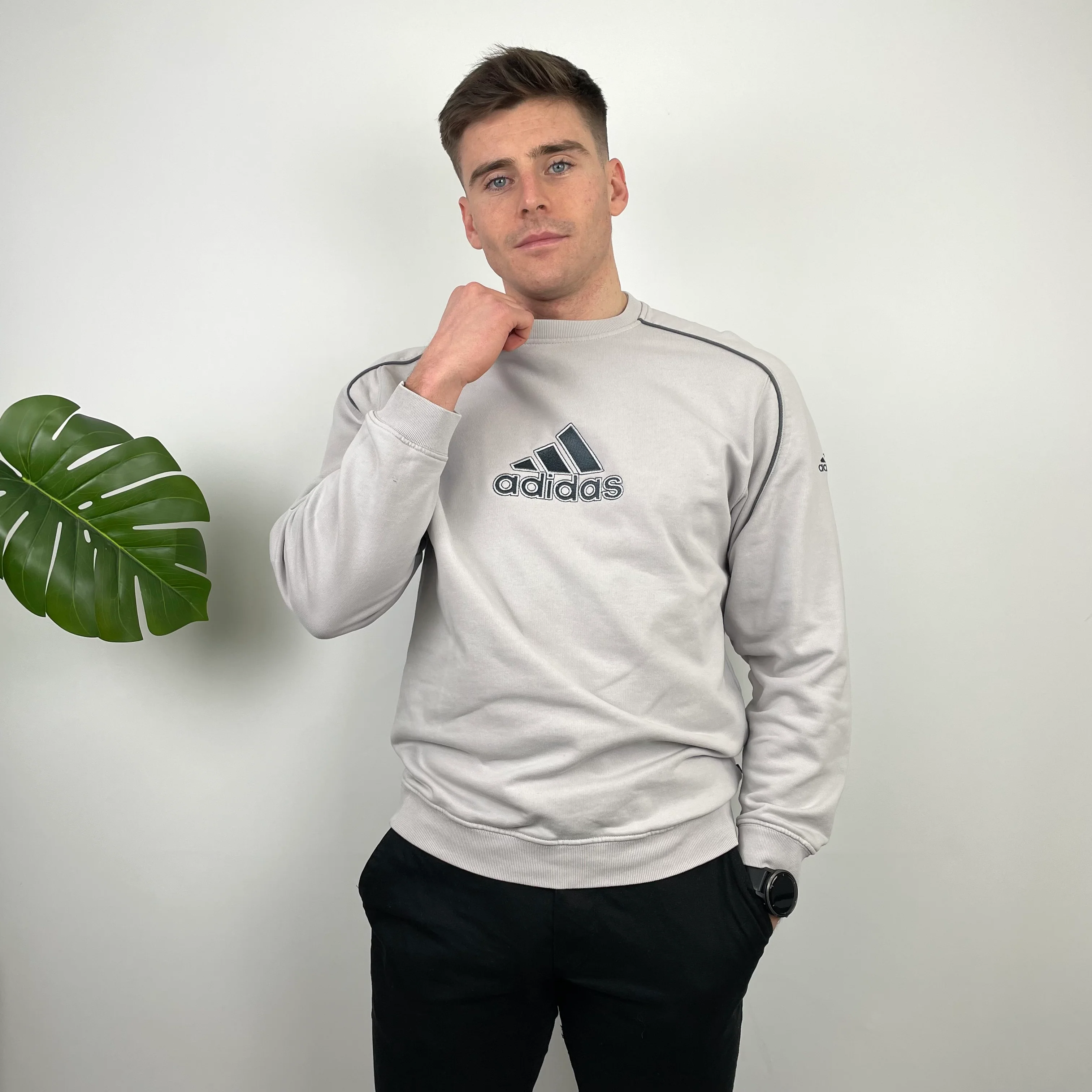 Adidas Grey Embroidered Spell Out Sweatshirt (L) - Image 4