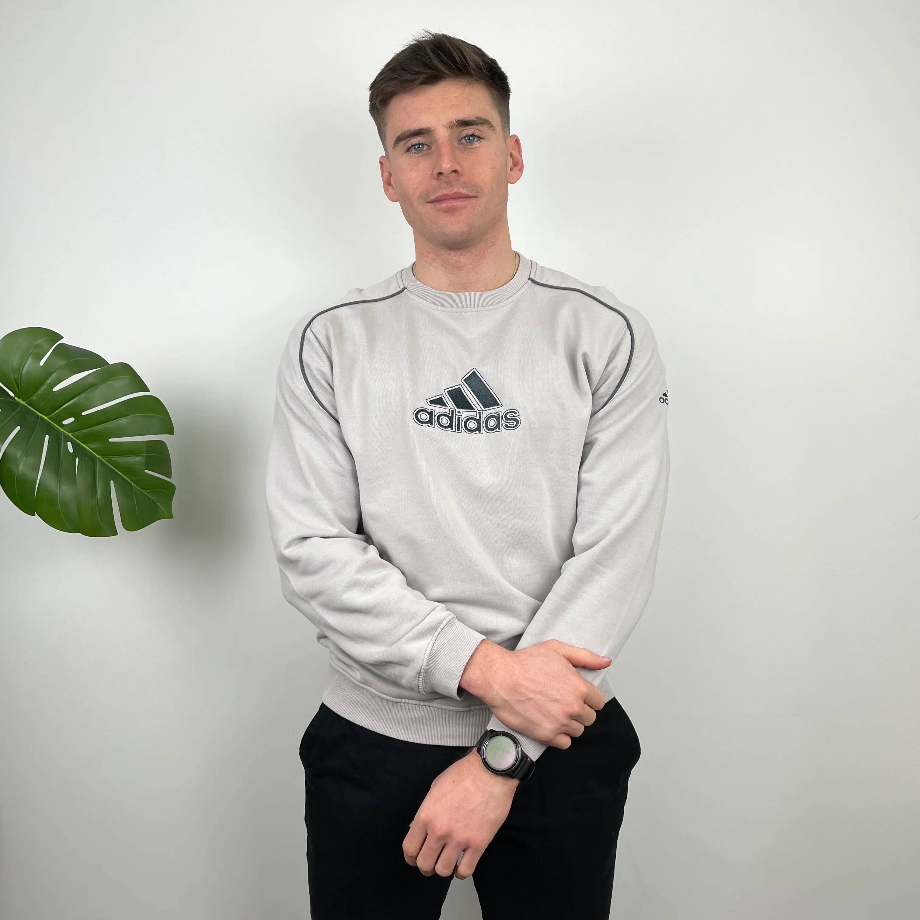 Adidas Grey Embroidered Spell Out Sweatshirt (L) - Image 5