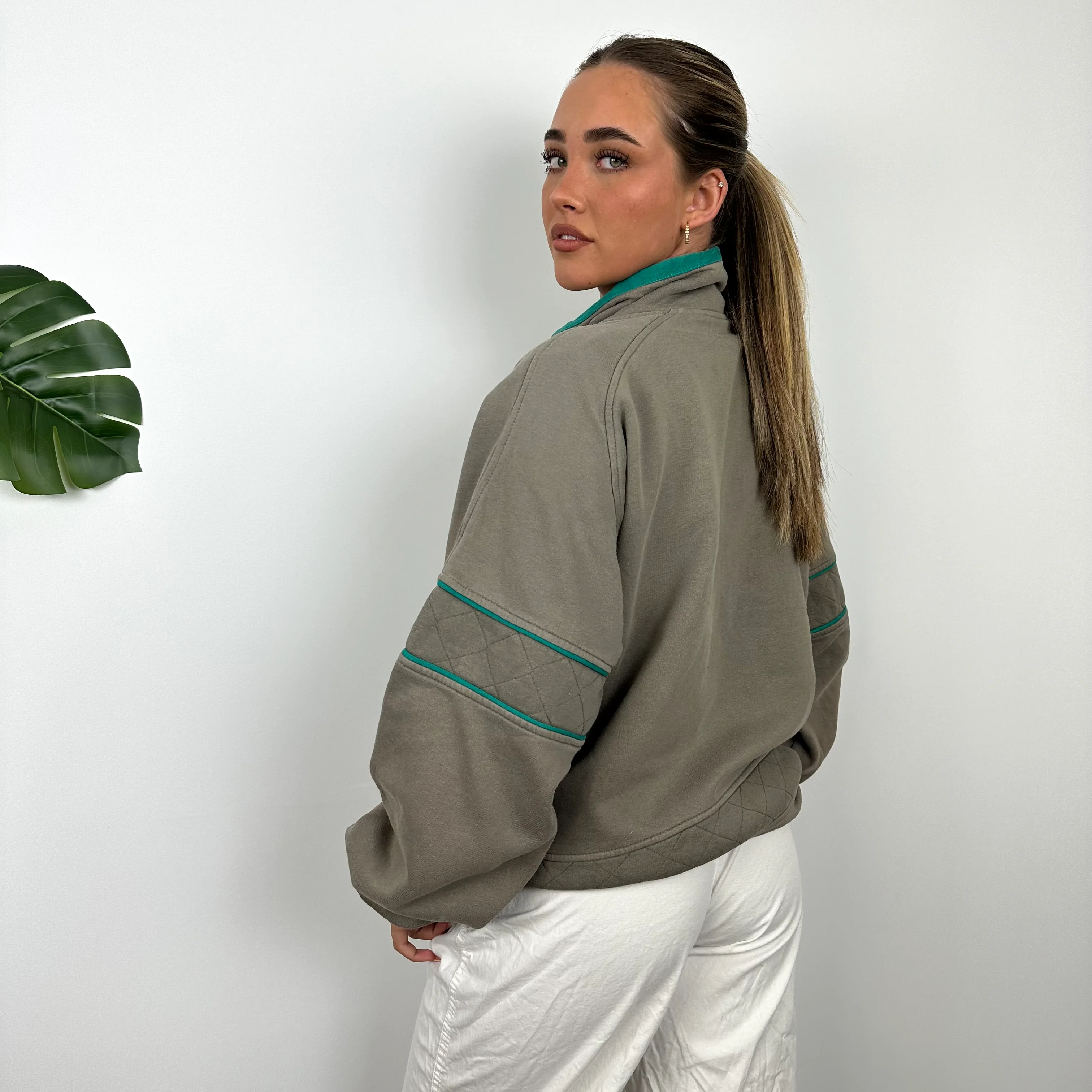 Adidas Brown Embroidered Spell Out Quarter Zip Sweatshirt (L) - Image 6