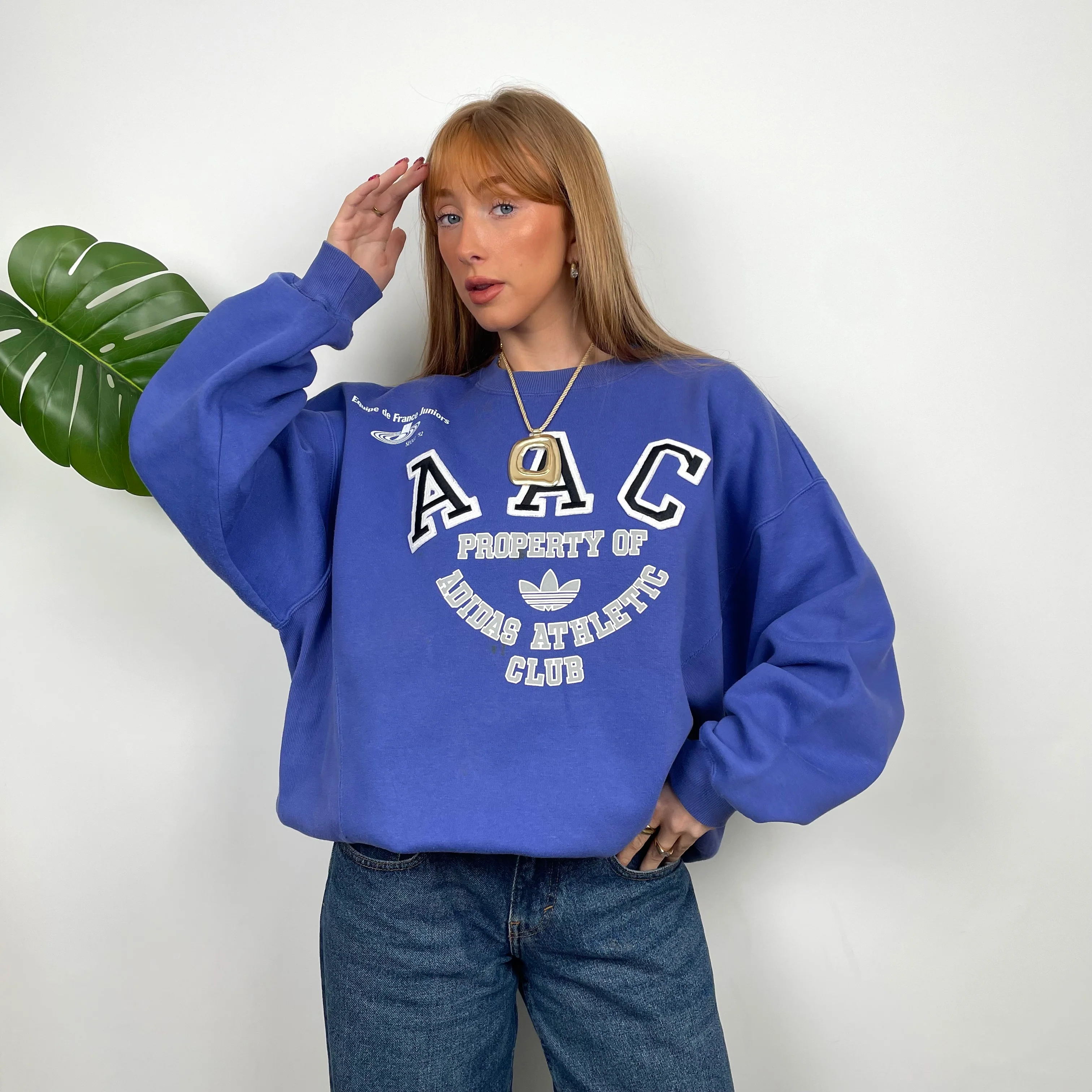 Adidas Athletic Club Purple Embroidered Spell Out Sweatshirt (M)