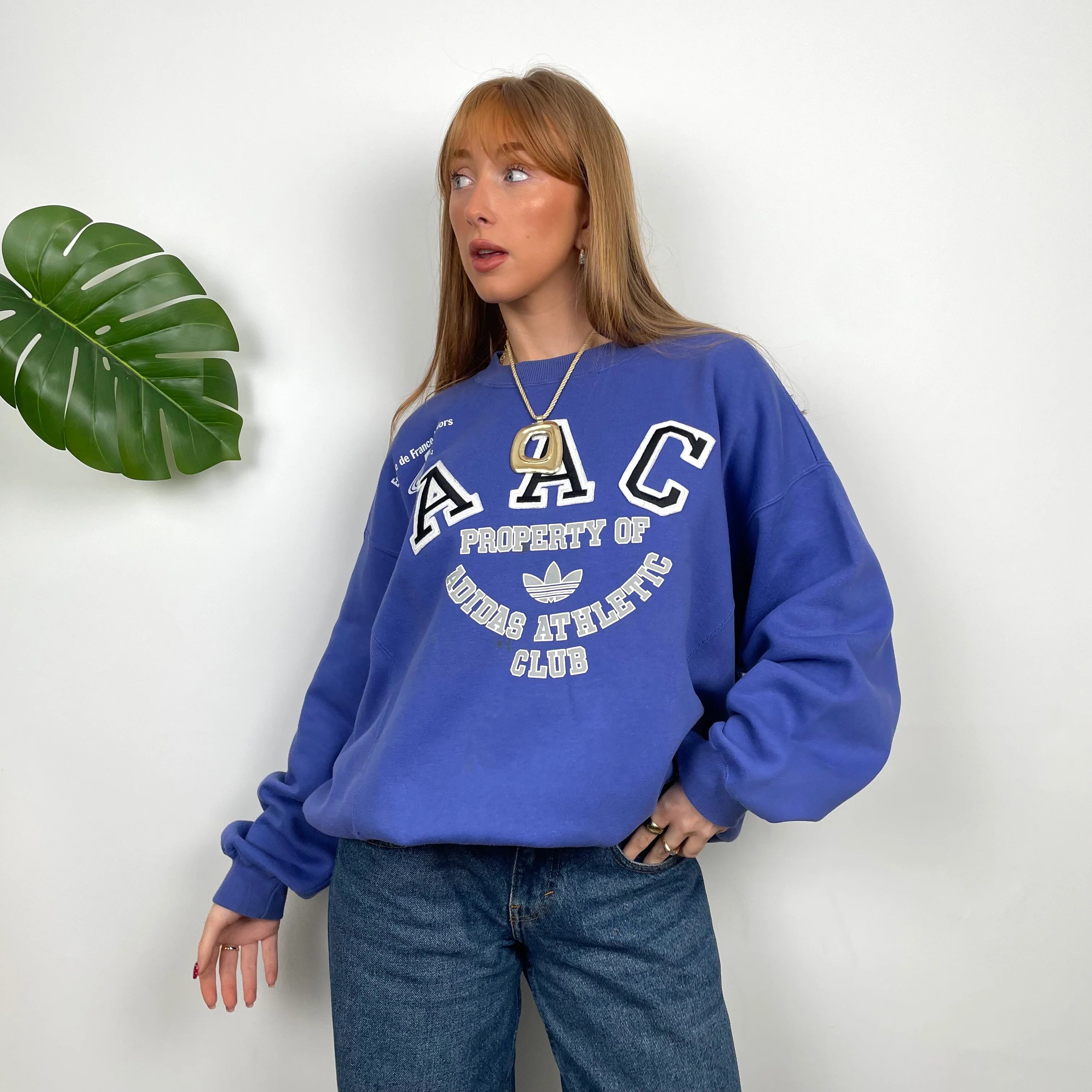 Adidas Athletic Club Purple Embroidered Spell Out Sweatshirt (M) - Image 2