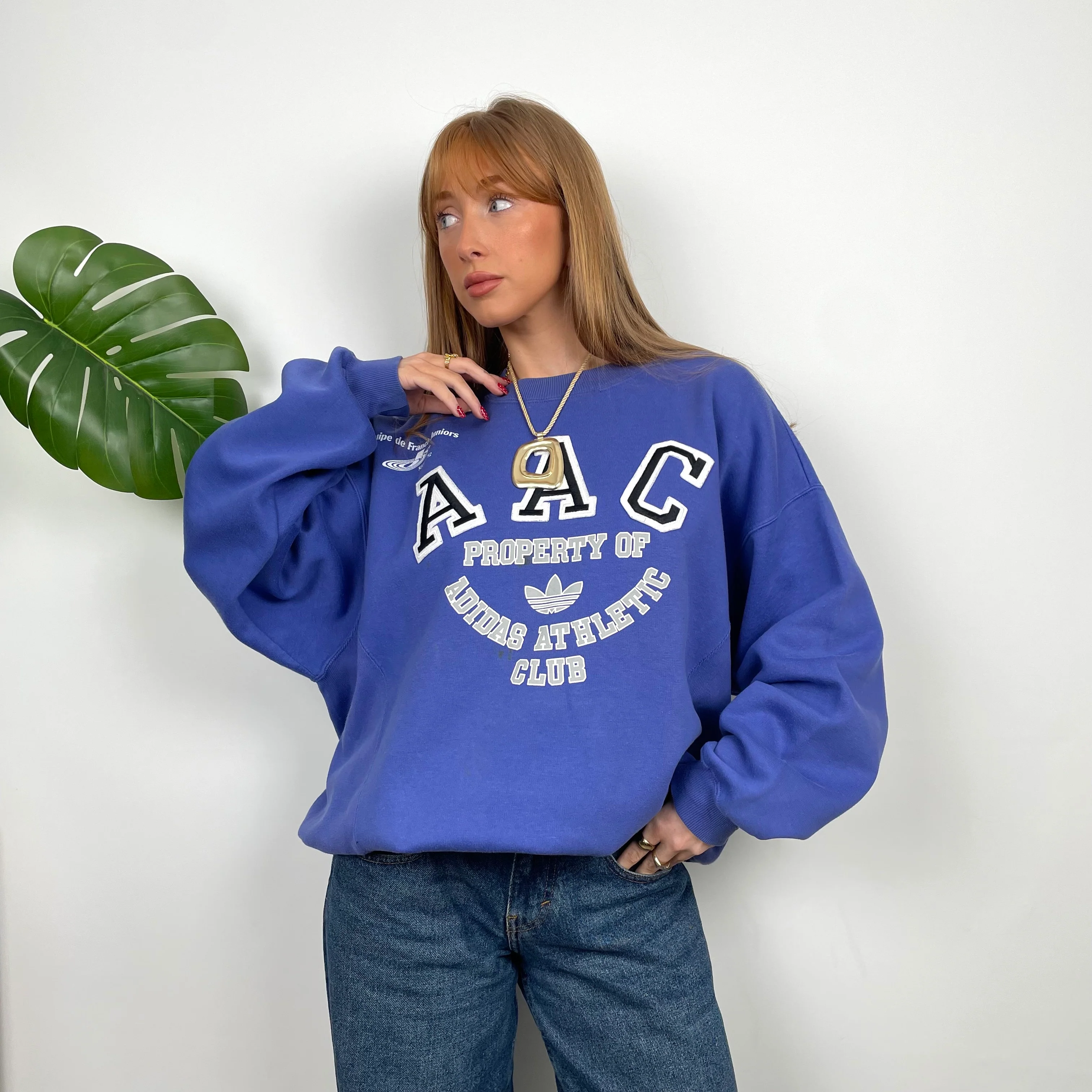 Adidas Athletic Club Purple Embroidered Spell Out Sweatshirt (M) - Image 3