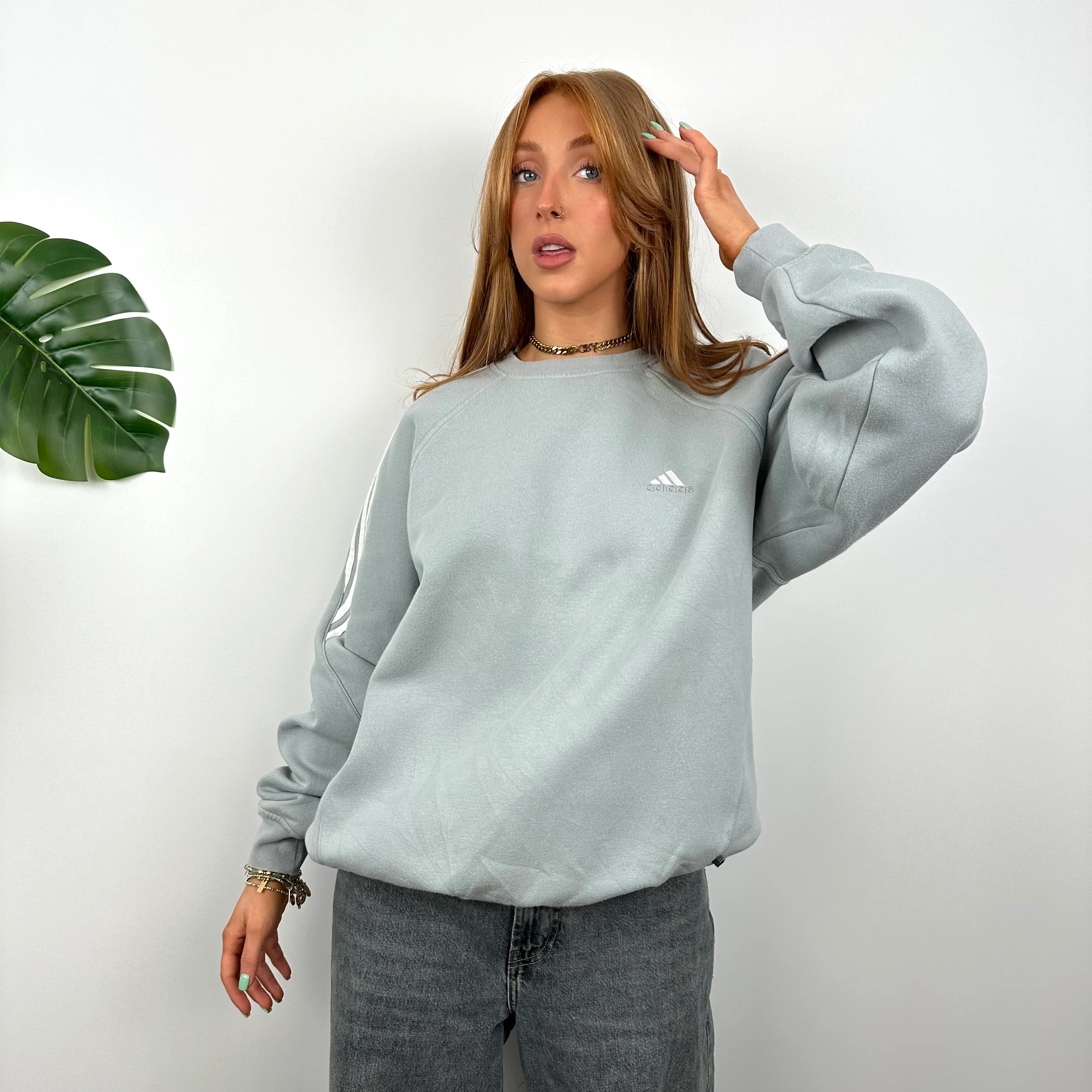 Adidas Baby Blue Embroidered Spell Out Sweatshirt (S) - Image 6