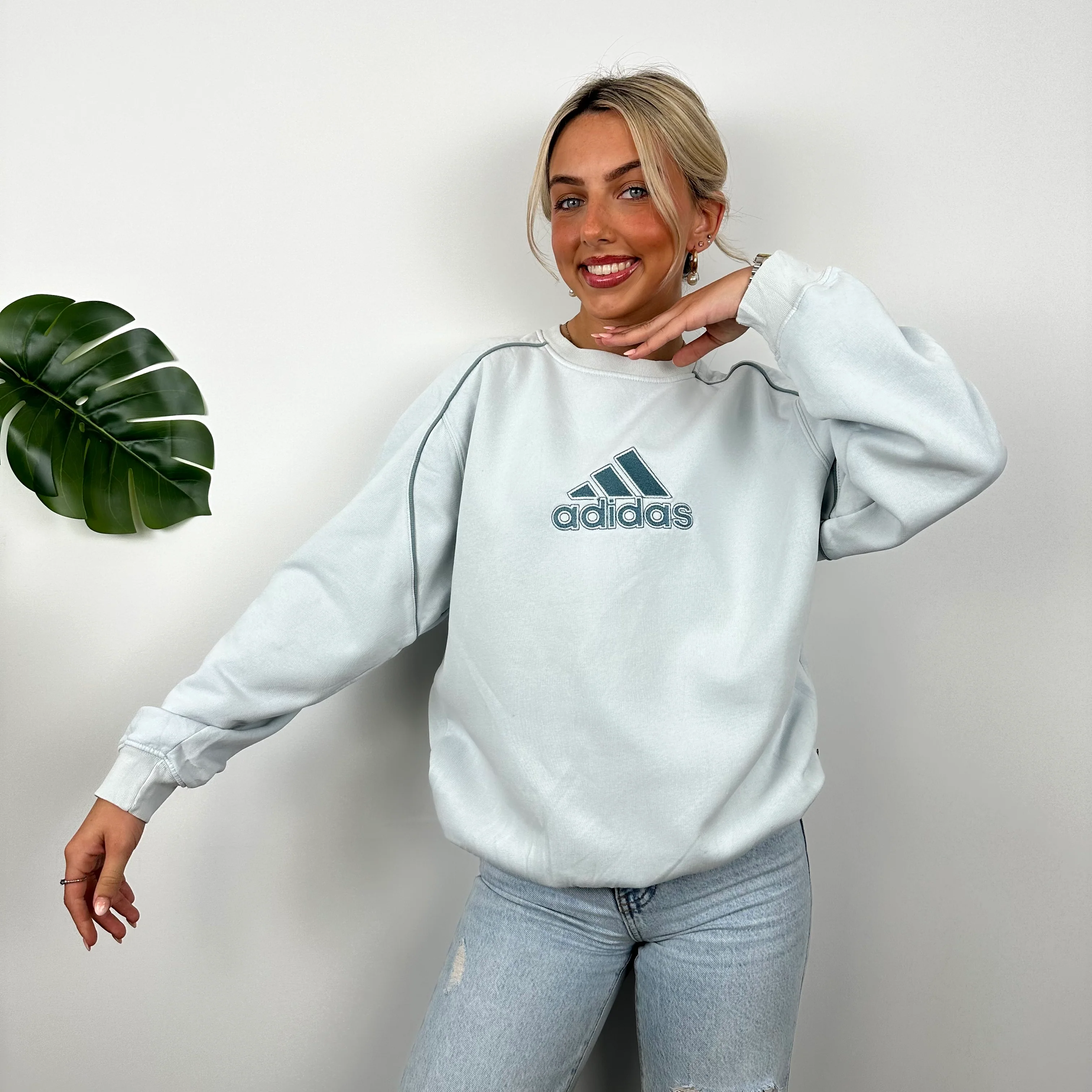 Adidas Baby Blue Embroidered Spell Out Sweatshirt (L) - Image 3