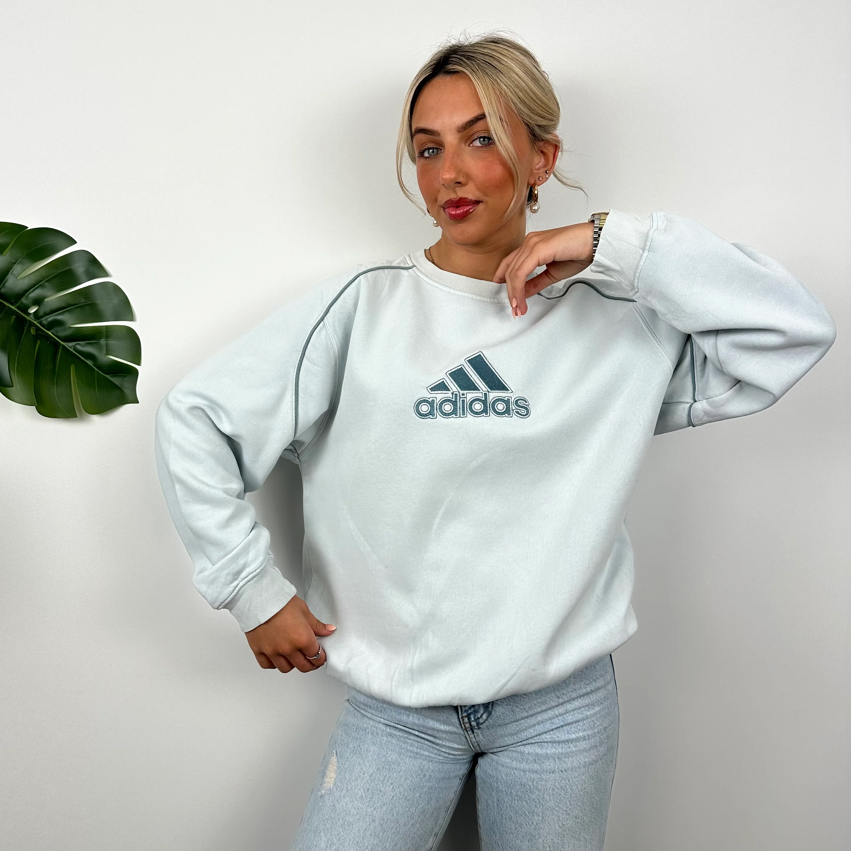 Adidas Baby Blue Embroidered Spell Out Sweatshirt (L) - Image 4