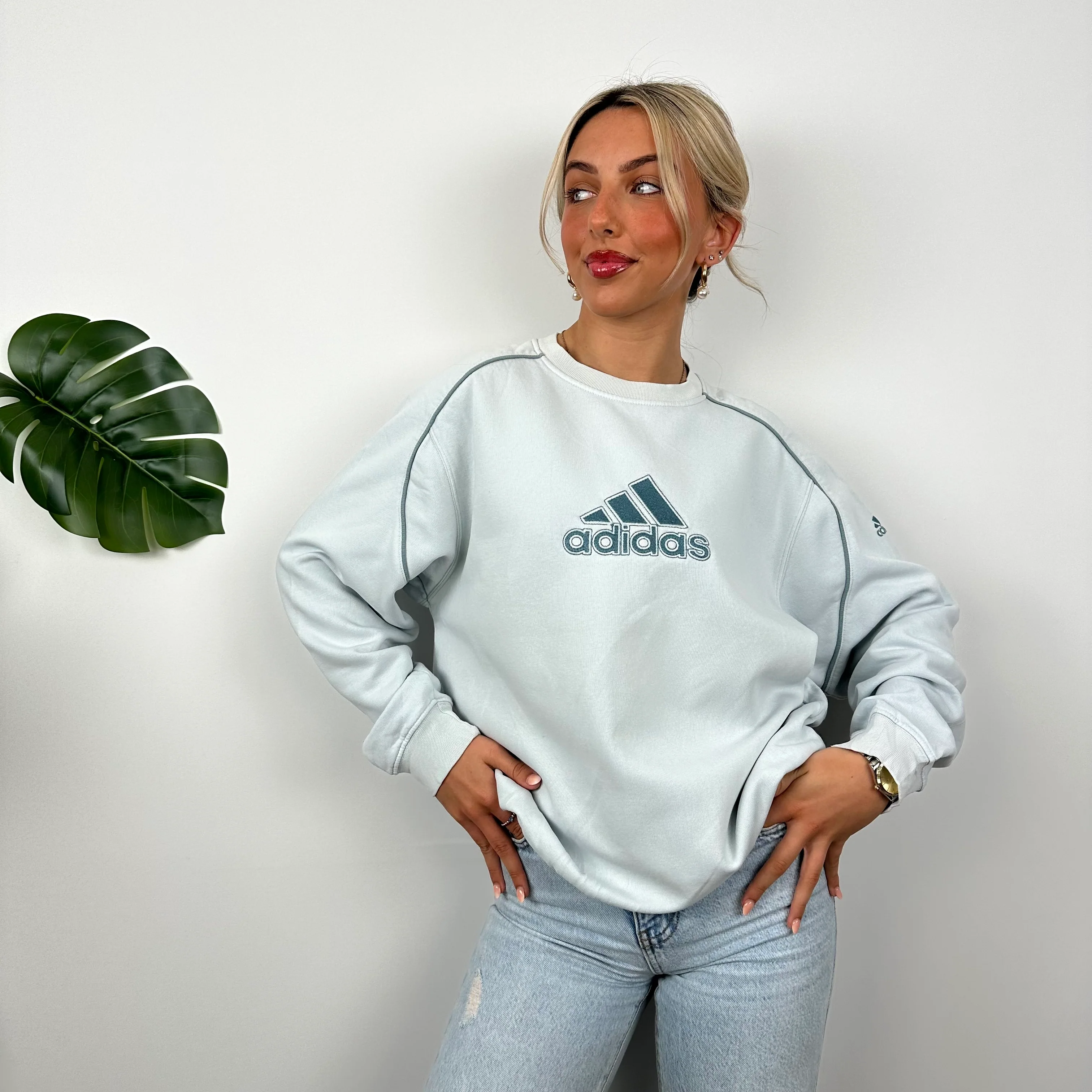 Adidas Baby Blue Embroidered Spell Out Sweatshirt (L) - Image 5