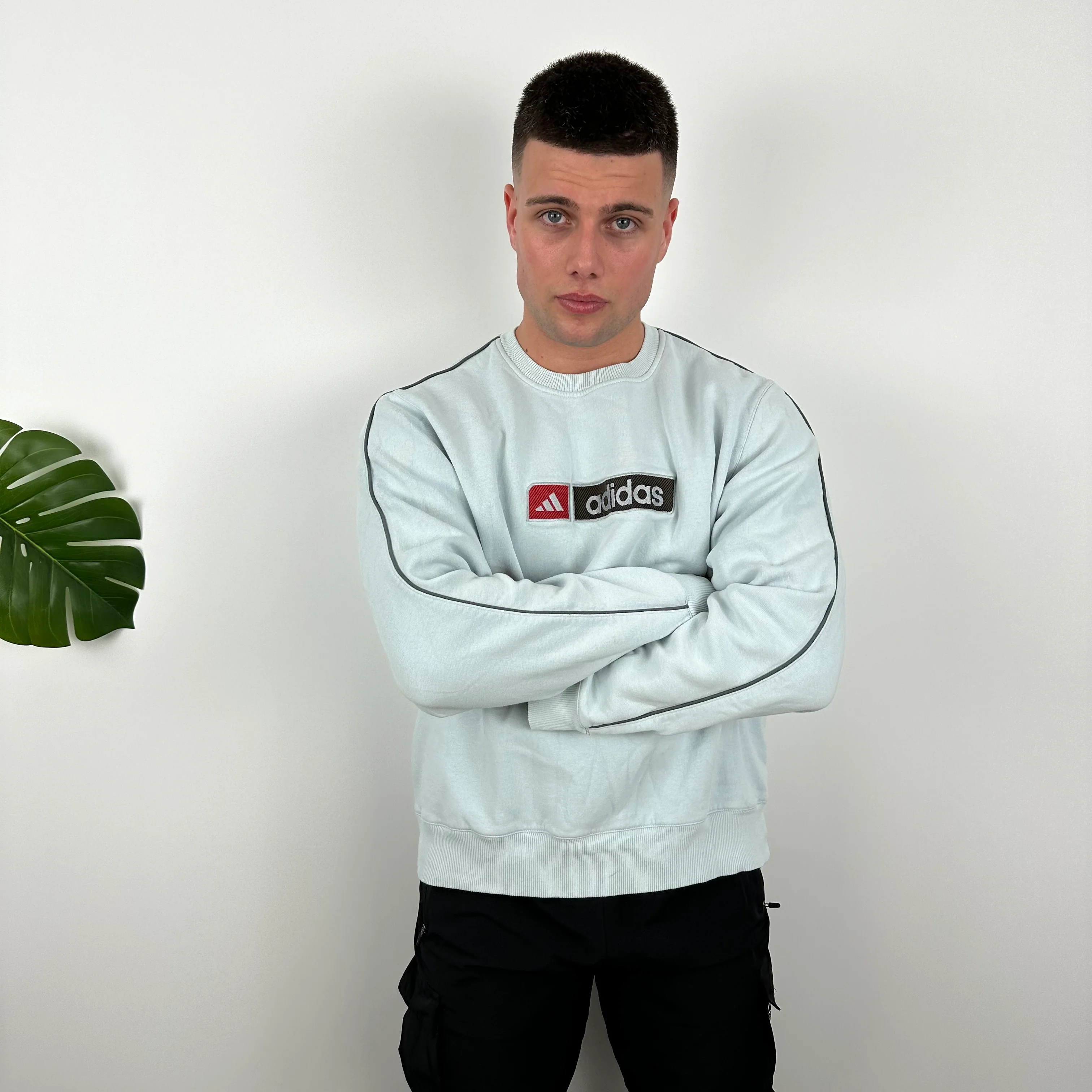 Adidas Baby Blue Embroidered Spell Out Sweatshirt (L)