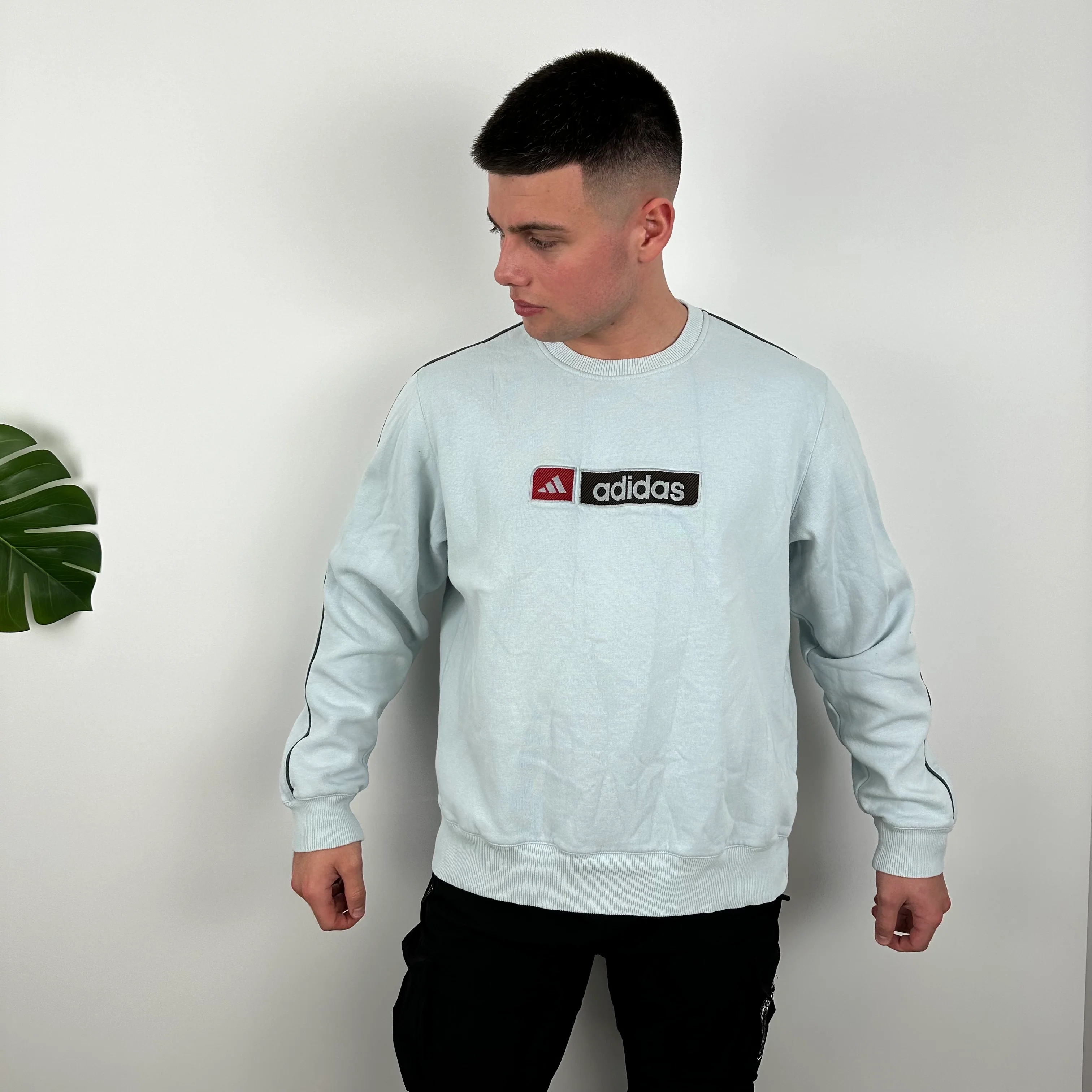 Adidas Baby Blue Embroidered Spell Out Sweatshirt (L) - Image 3