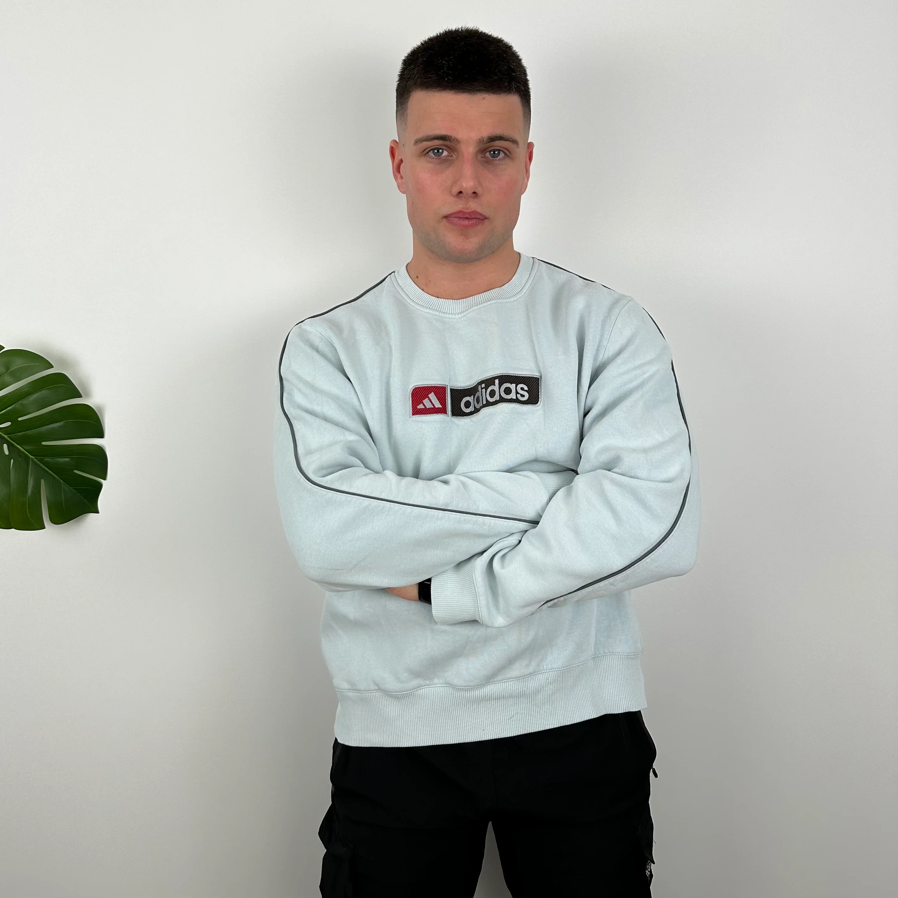 Adidas Baby Blue Embroidered Spell Out Sweatshirt (L) - Image 4