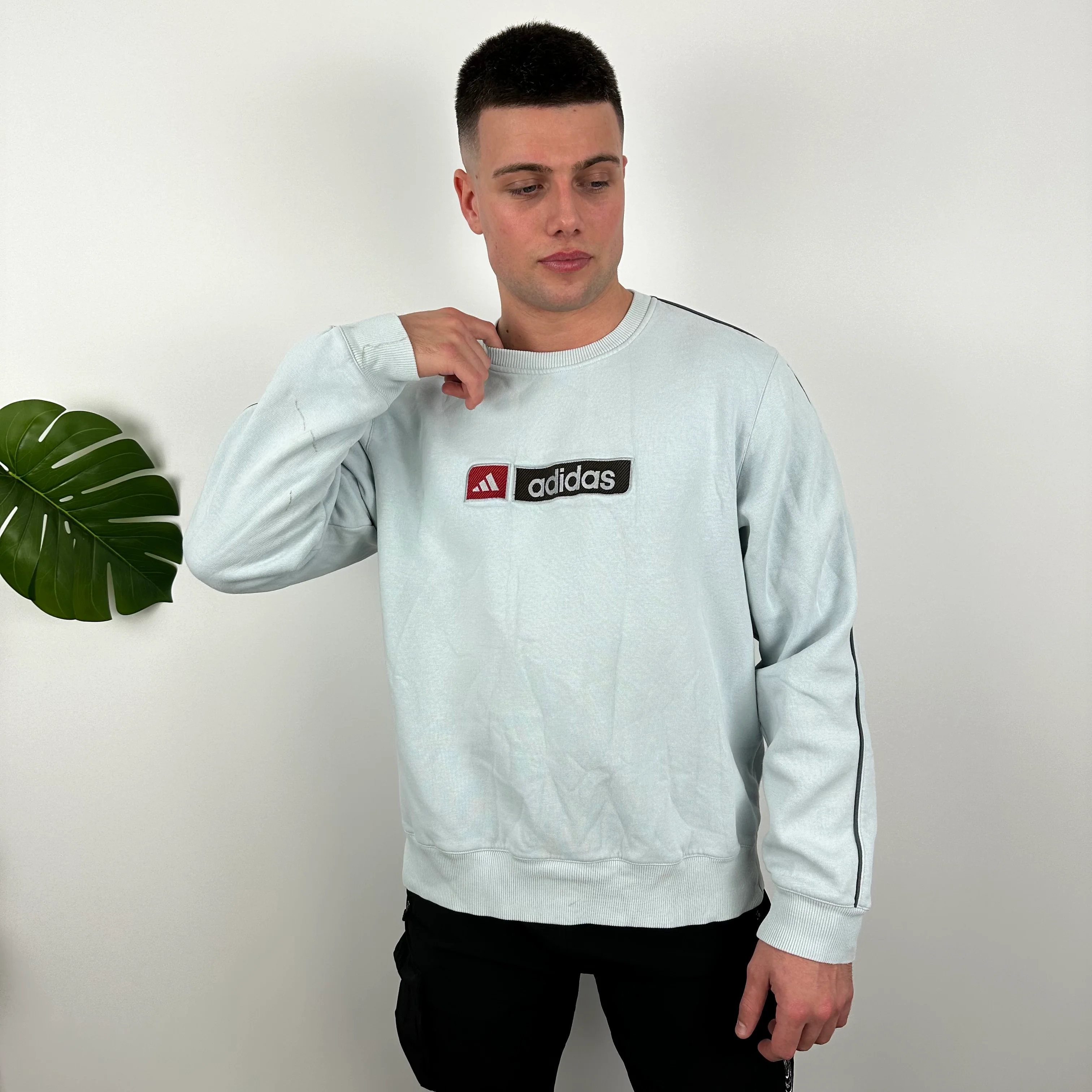 Adidas Baby Blue Embroidered Spell Out Sweatshirt (L) - Image 5