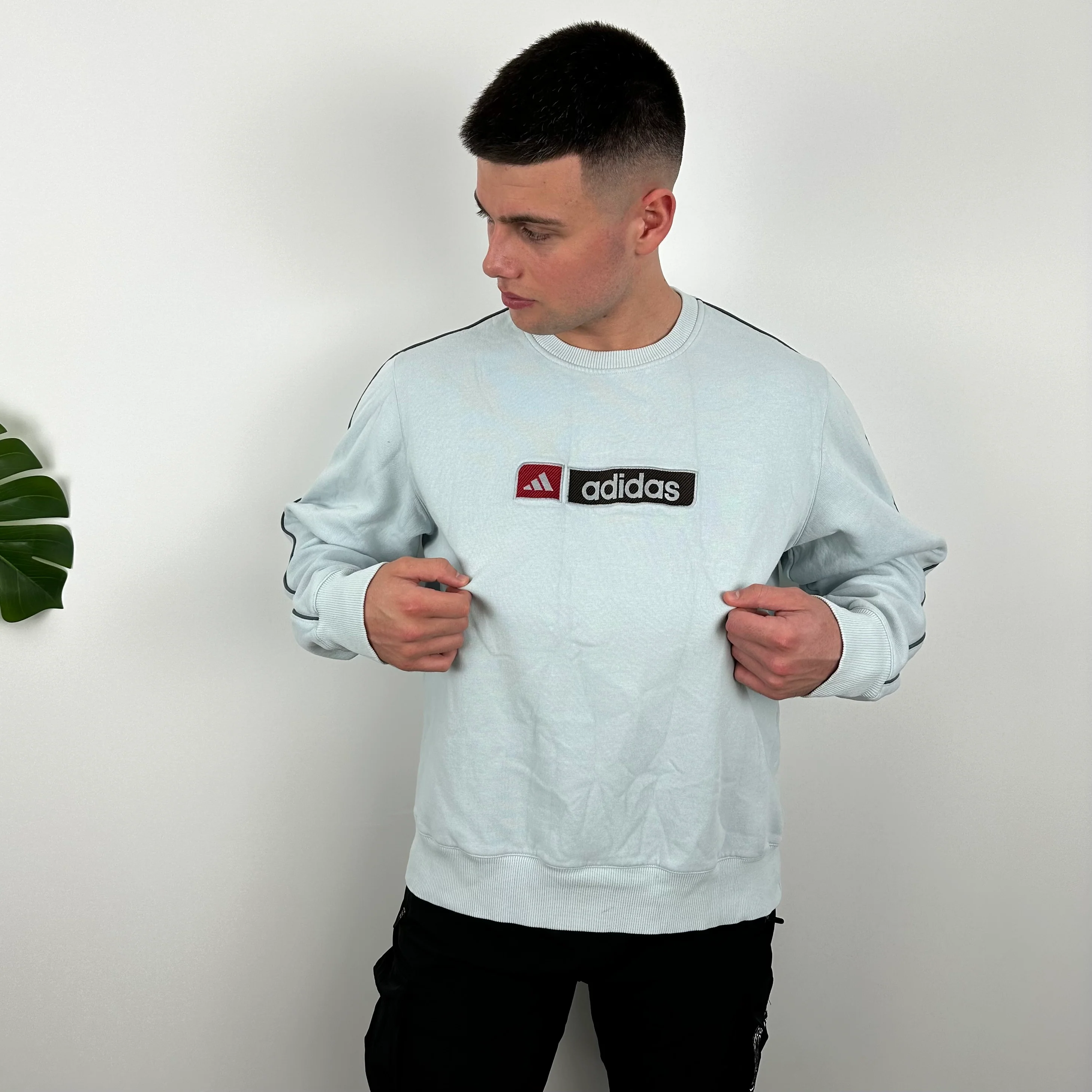 Adidas Baby Blue Embroidered Spell Out Sweatshirt (L) - Image 6