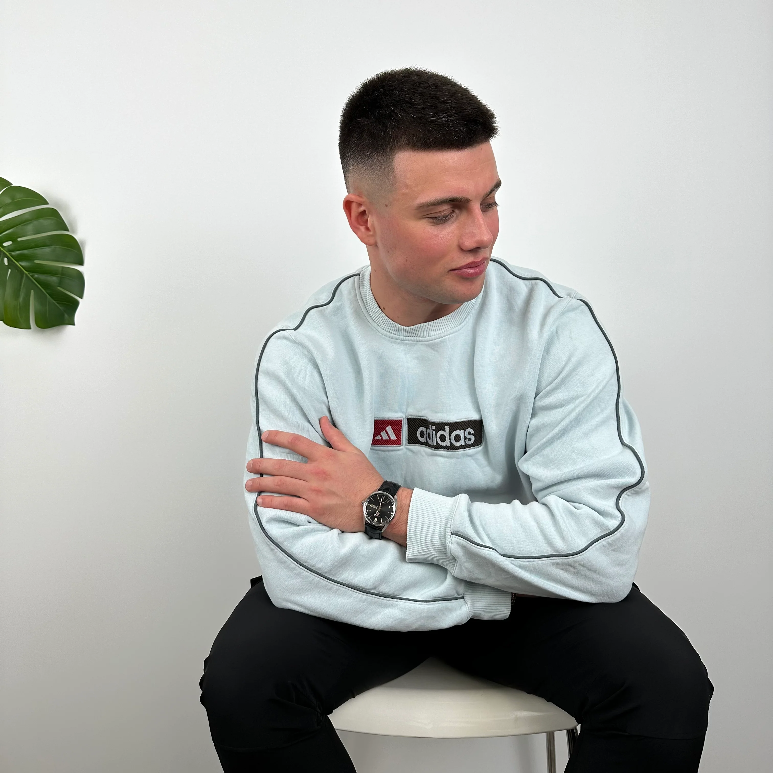 Adidas Baby Blue Embroidered Spell Out Sweatshirt (L) - Image 9