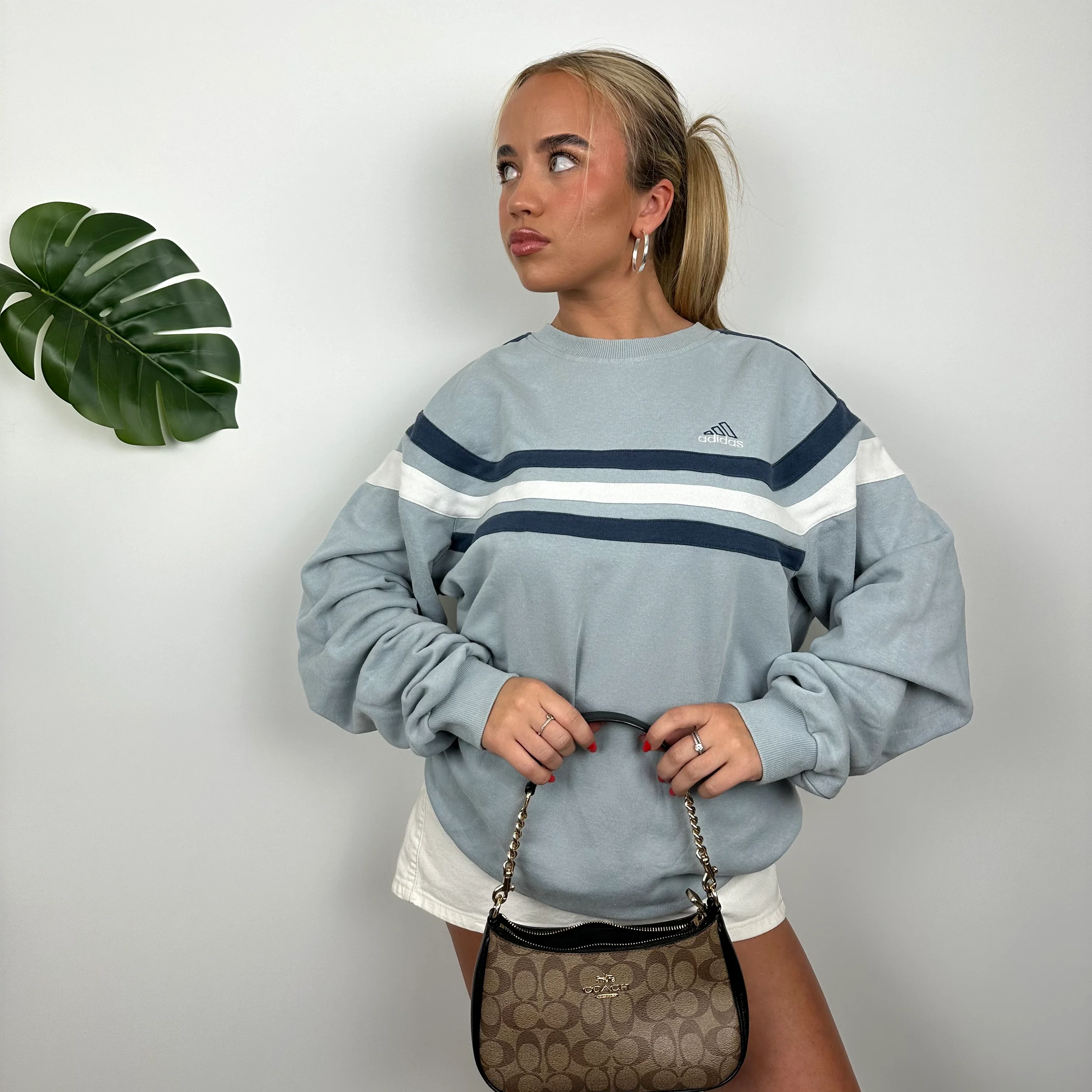 Adidas Baby Blue Embroidered Spell Out Sweatshirt (L) - Image 4