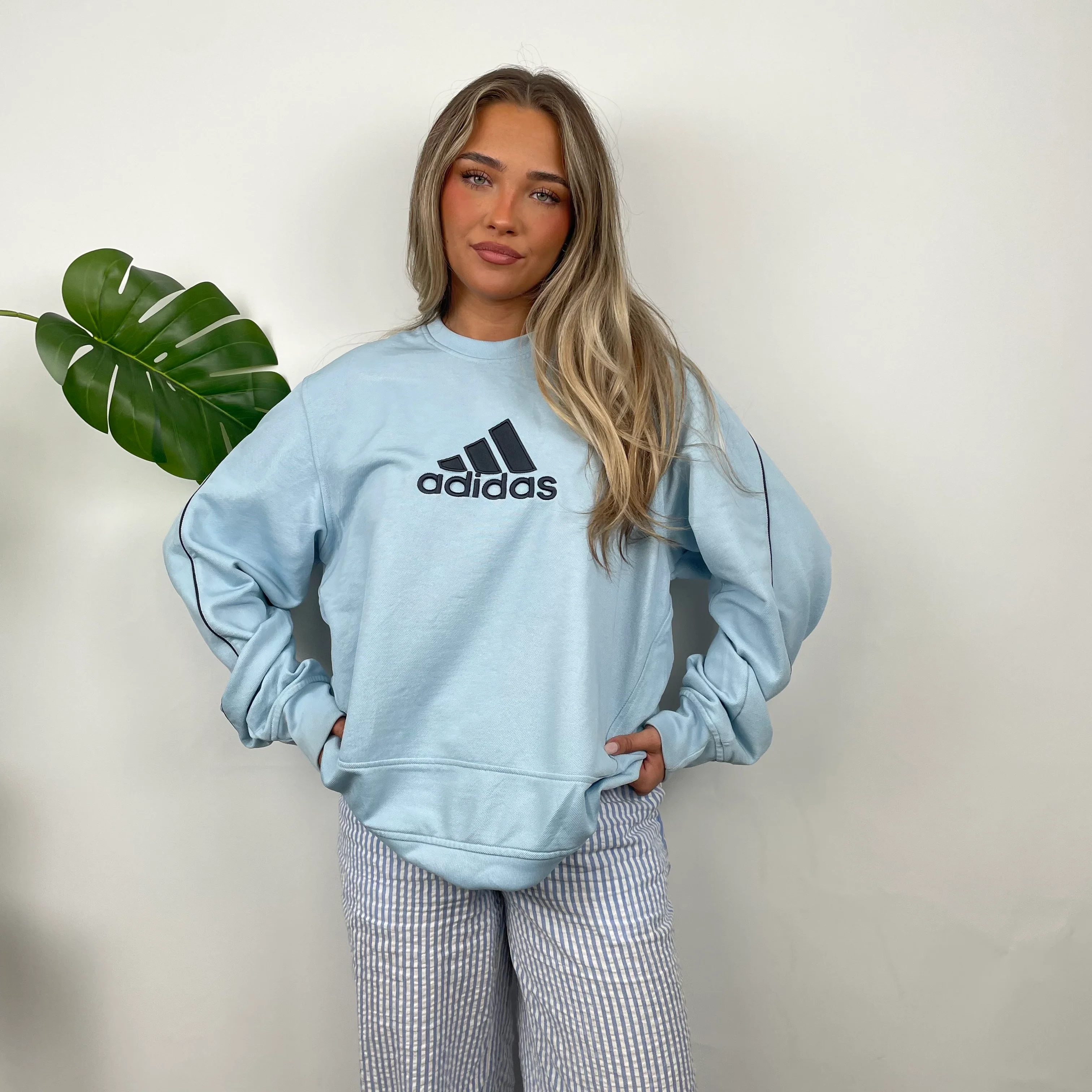 Adidas Baby Blue Embroidered Spell Out Sweatshirt (L) - Image 3