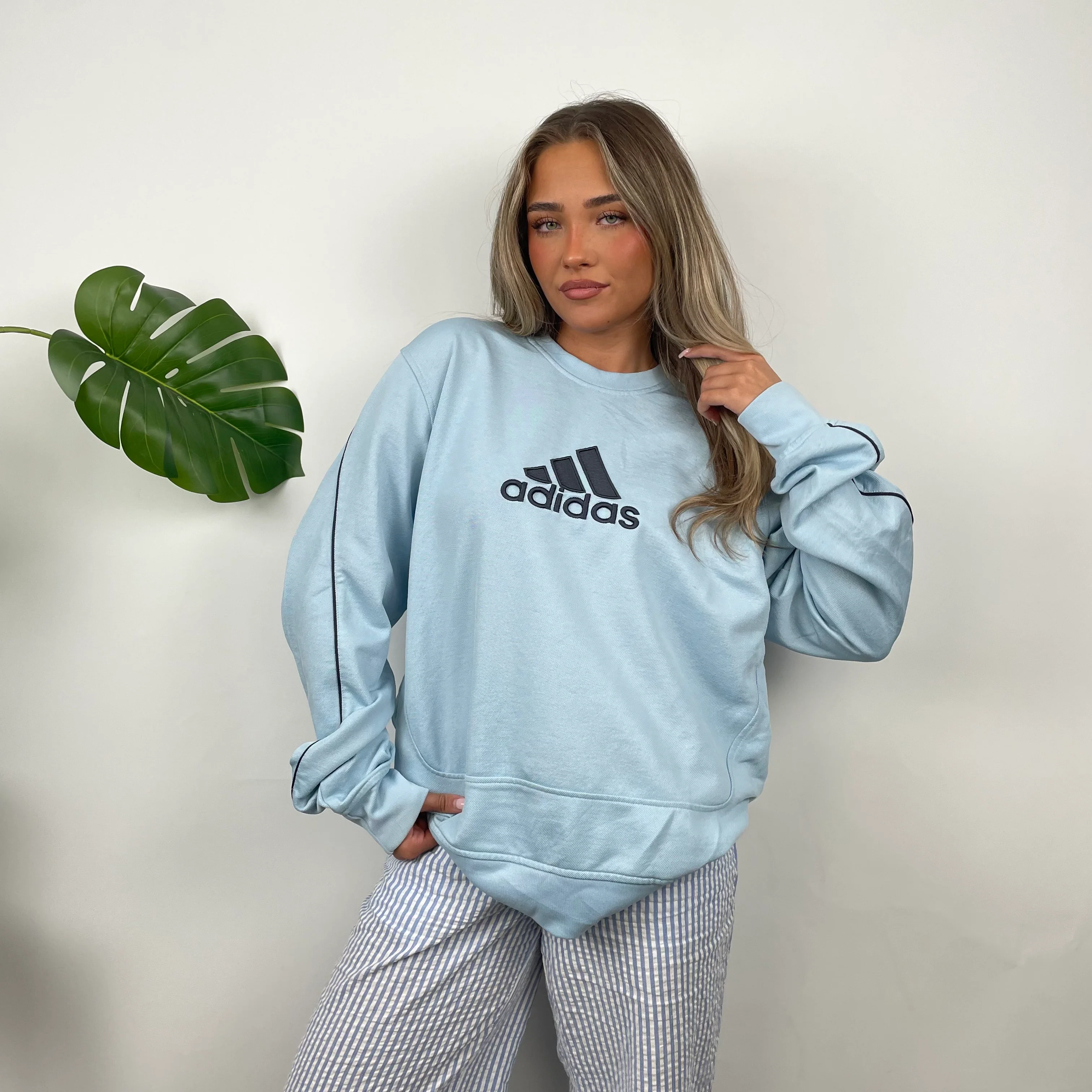 Adidas Baby Blue Embroidered Spell Out Sweatshirt (L) - Image 5