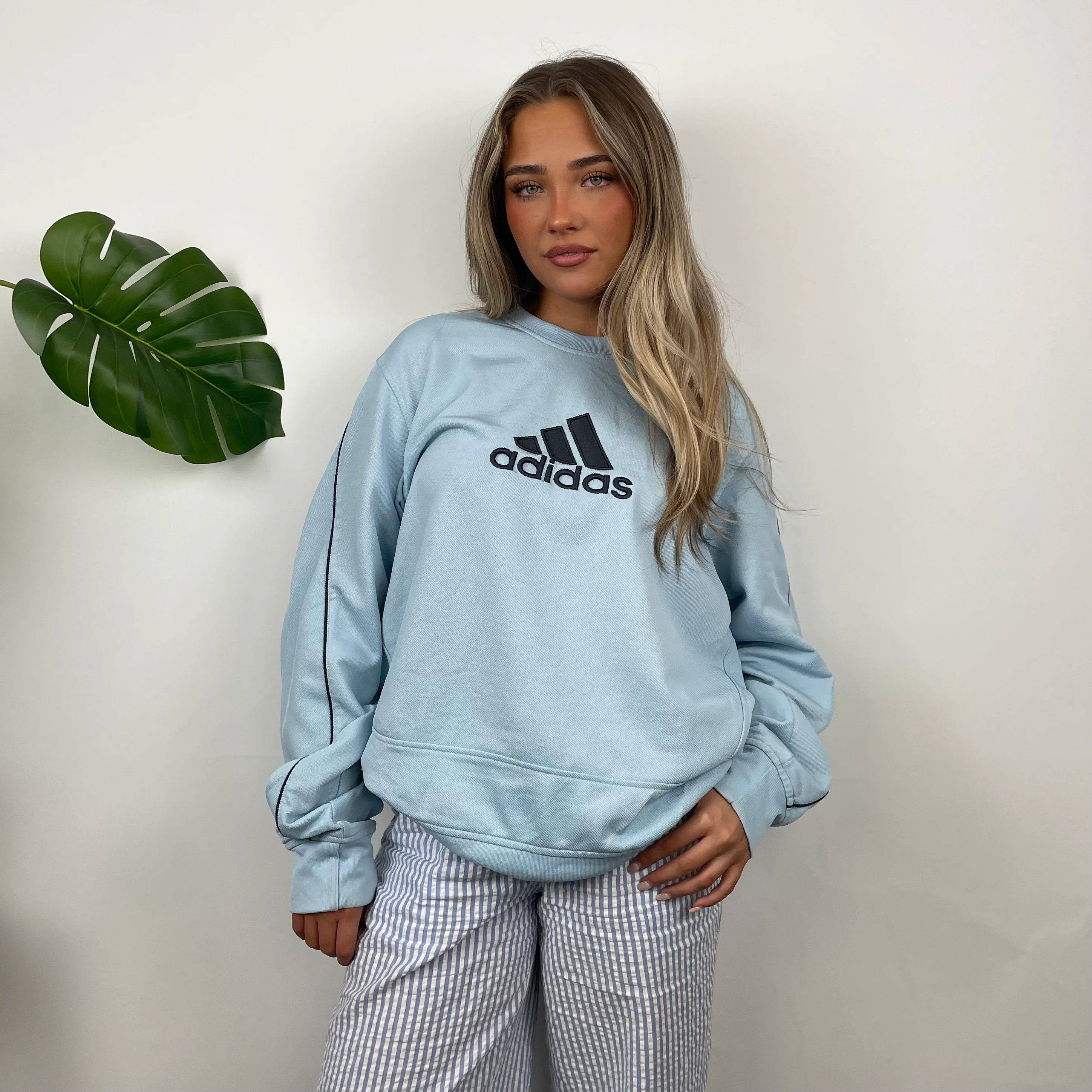 Adidas Baby Blue Embroidered Spell Out Sweatshirt (L) - Image 7