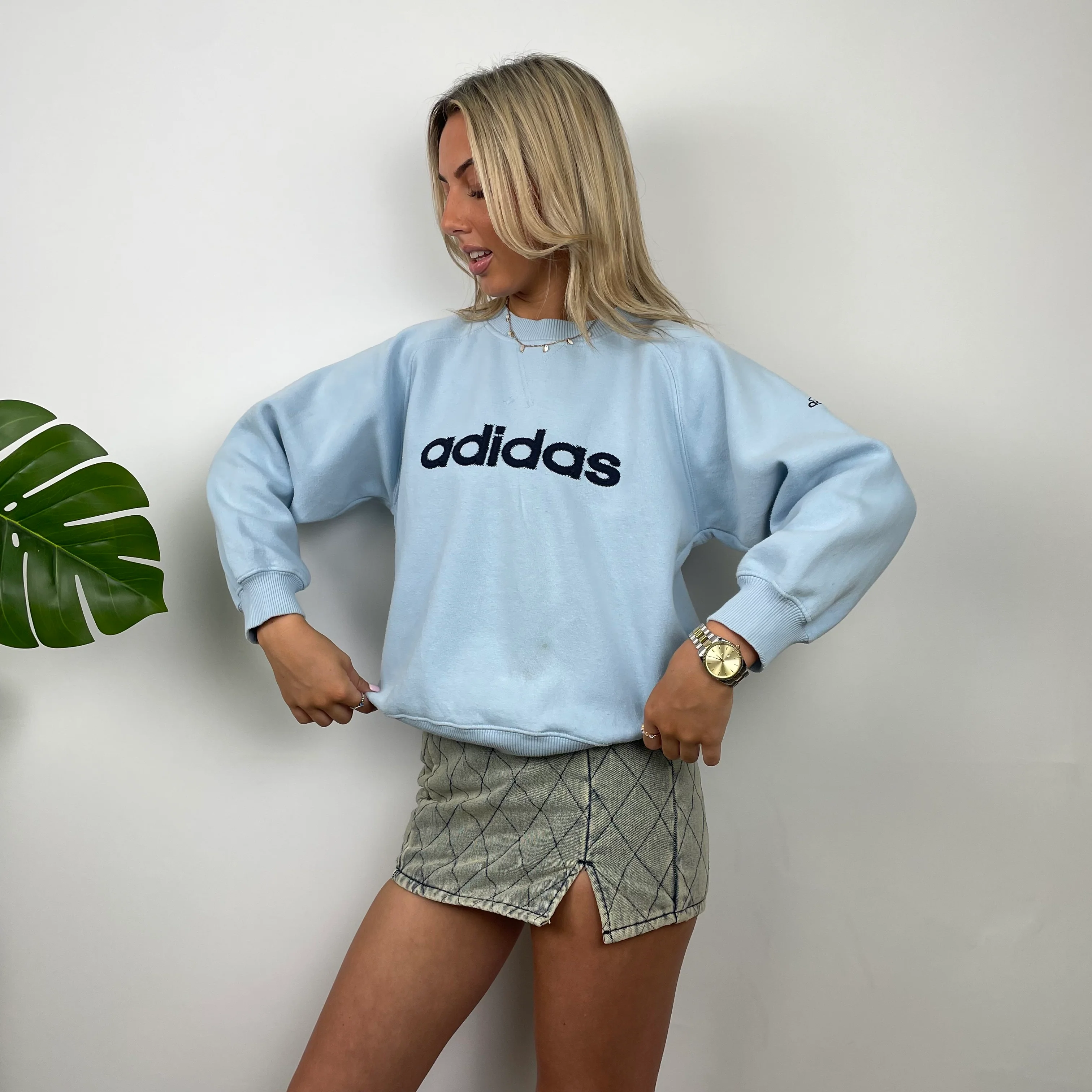 Adidas Baby Blue Embroidered Spell Out Sweatshirt (S) - Image 4