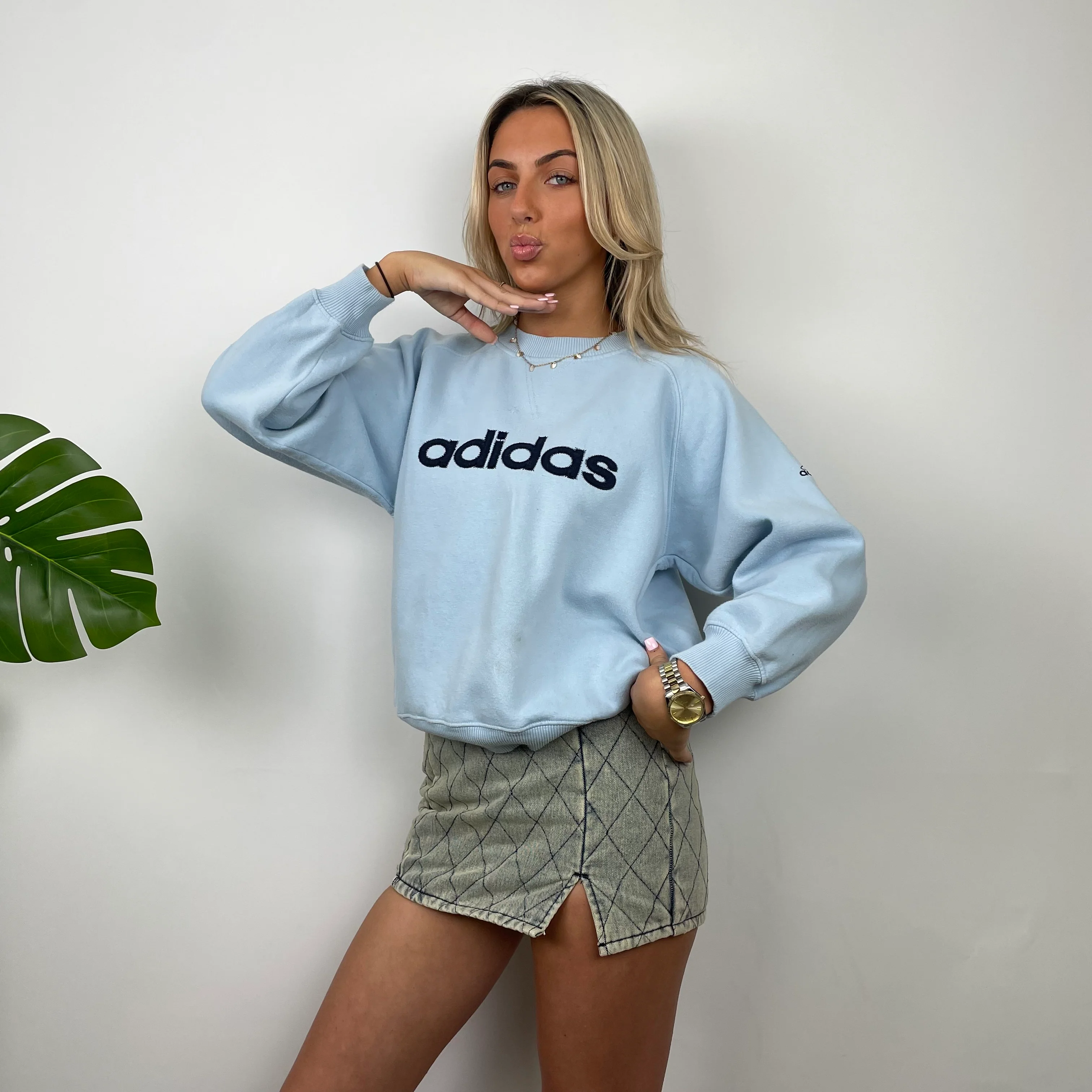 Adidas Baby Blue Embroidered Spell Out Sweatshirt (S) - Image 5
