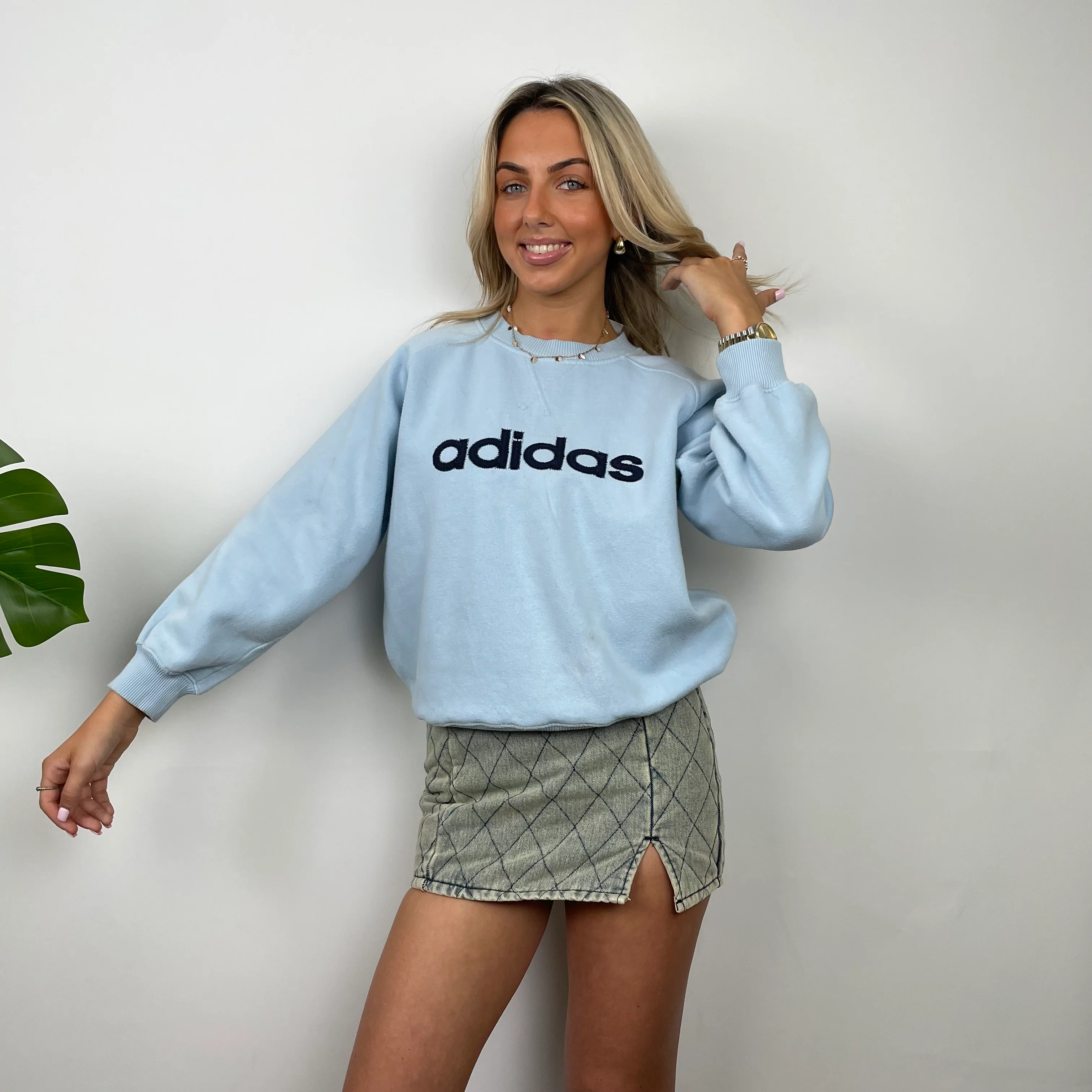 Adidas Baby Blue Embroidered Spell Out Sweatshirt (S) - Image 6