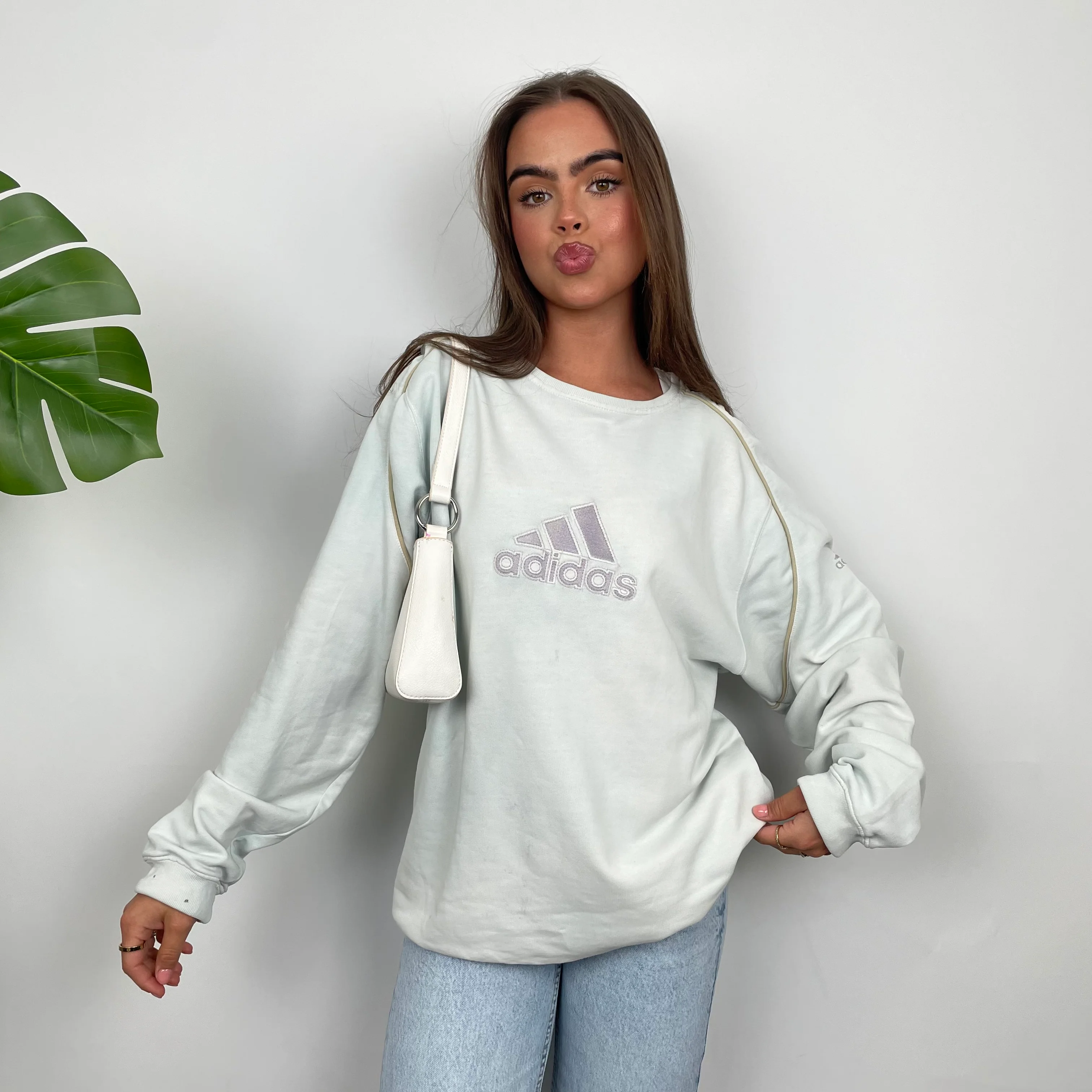 Adidas Baby Blue Embroidered Spell Out Sweatshirt (L) - Image 3