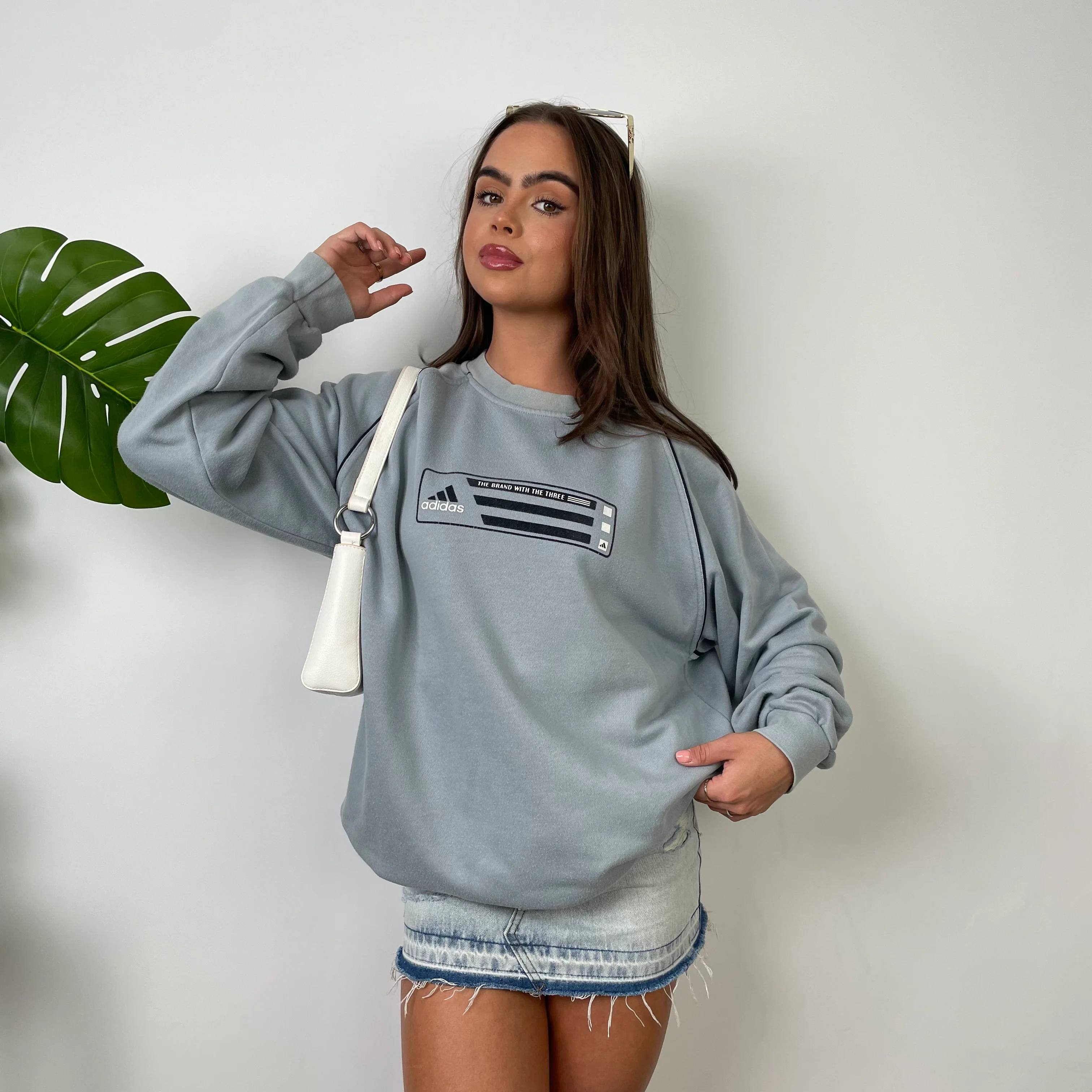 Adidas Baby Blue Embroidered Spell Out Sweatshirt (M) - Image 3