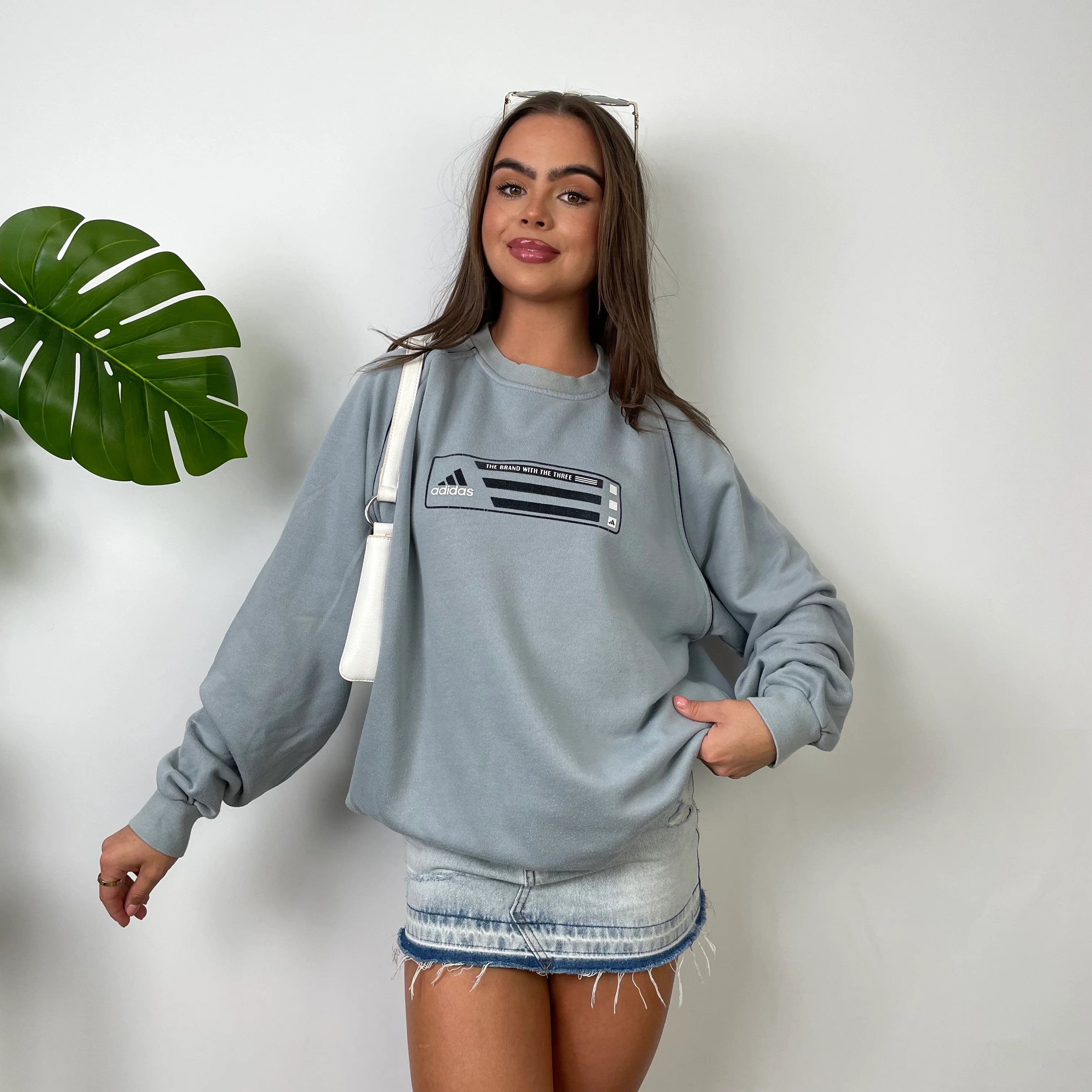 Adidas Baby Blue Embroidered Spell Out Sweatshirt (M) - Image 6