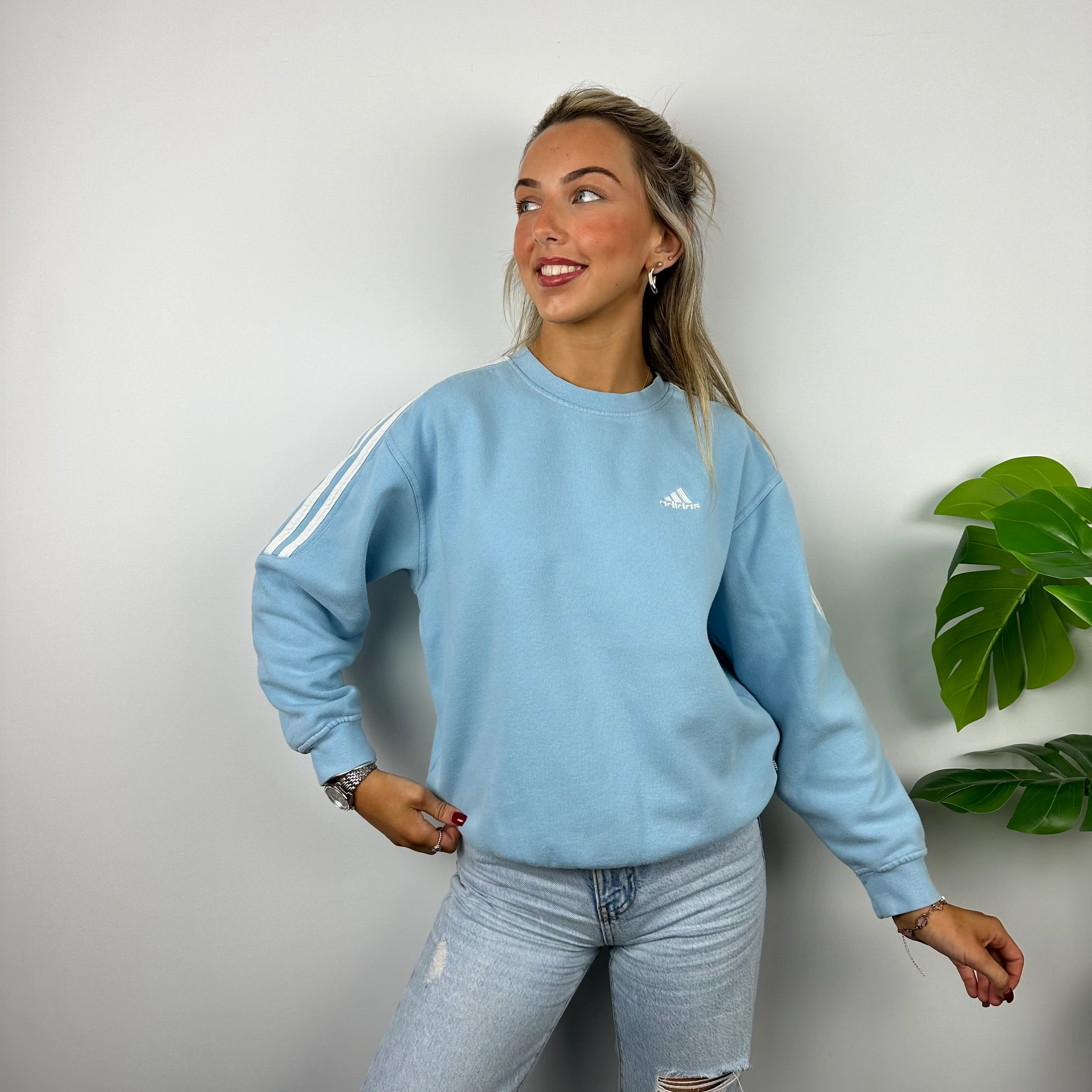 Adidas Baby Blue Embroidered Spell Out Sweatshirt (M) - Image 3