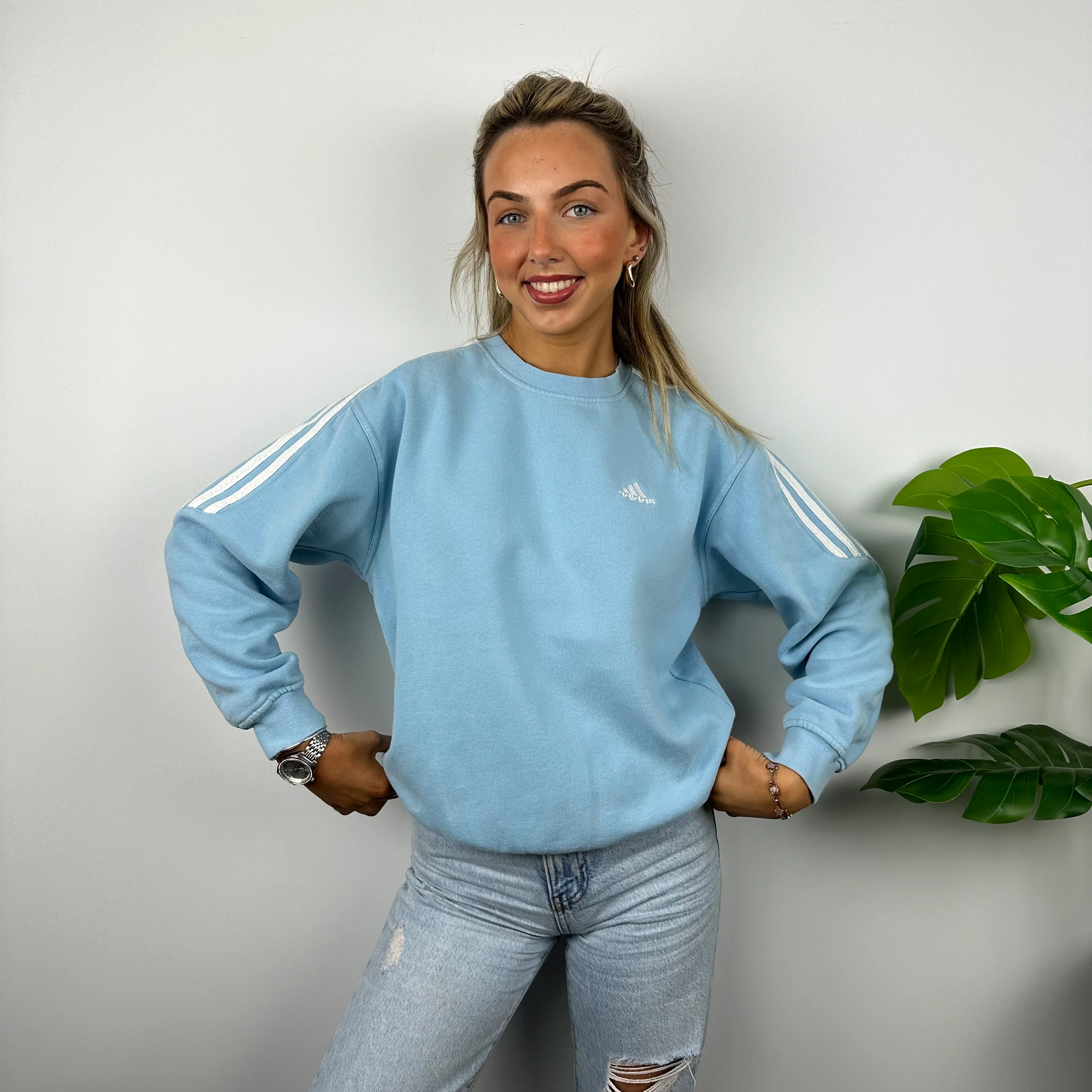 Adidas Baby Blue Embroidered Spell Out Sweatshirt (M) - Image 4