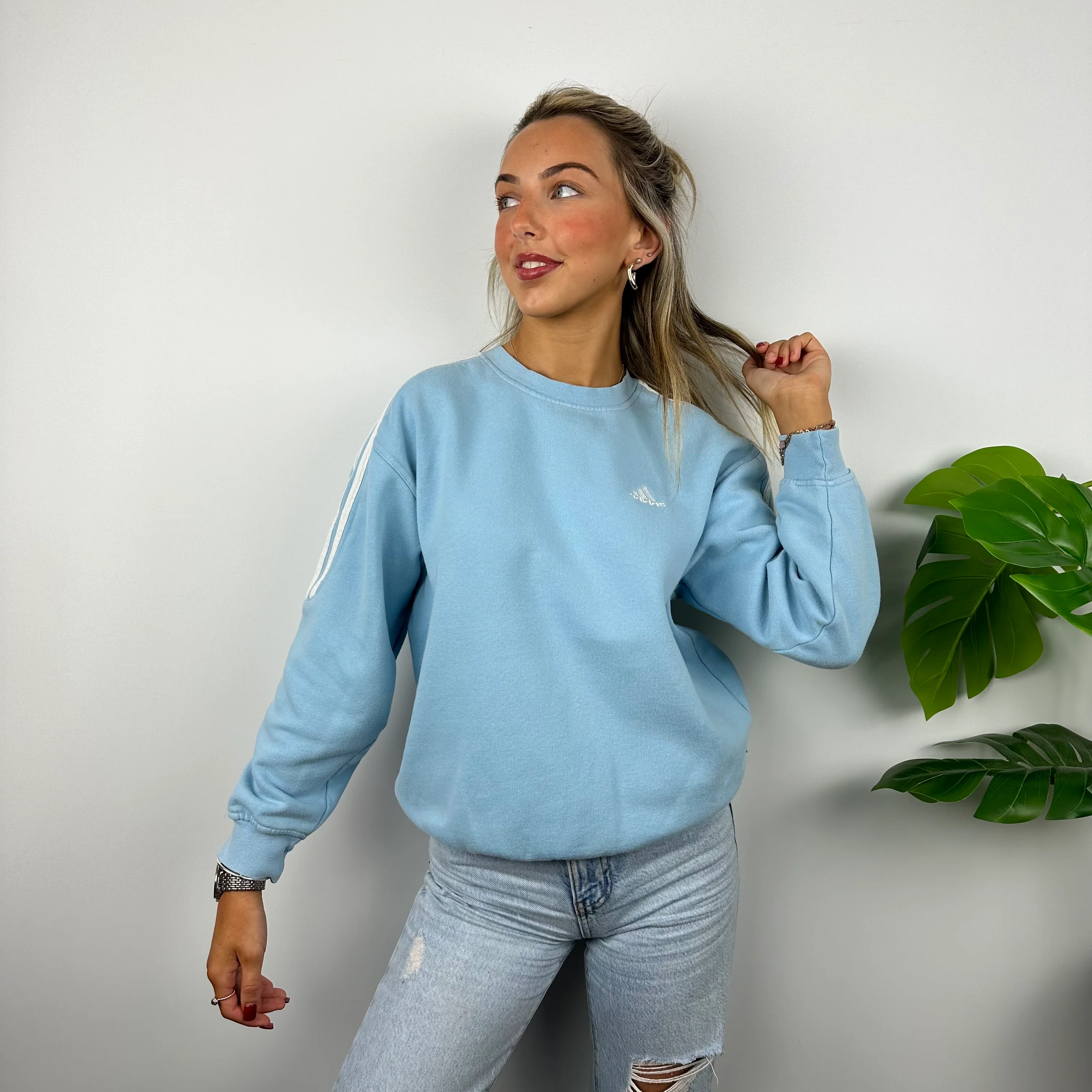 Adidas Baby Blue Embroidered Spell Out Sweatshirt (M) - Image 6