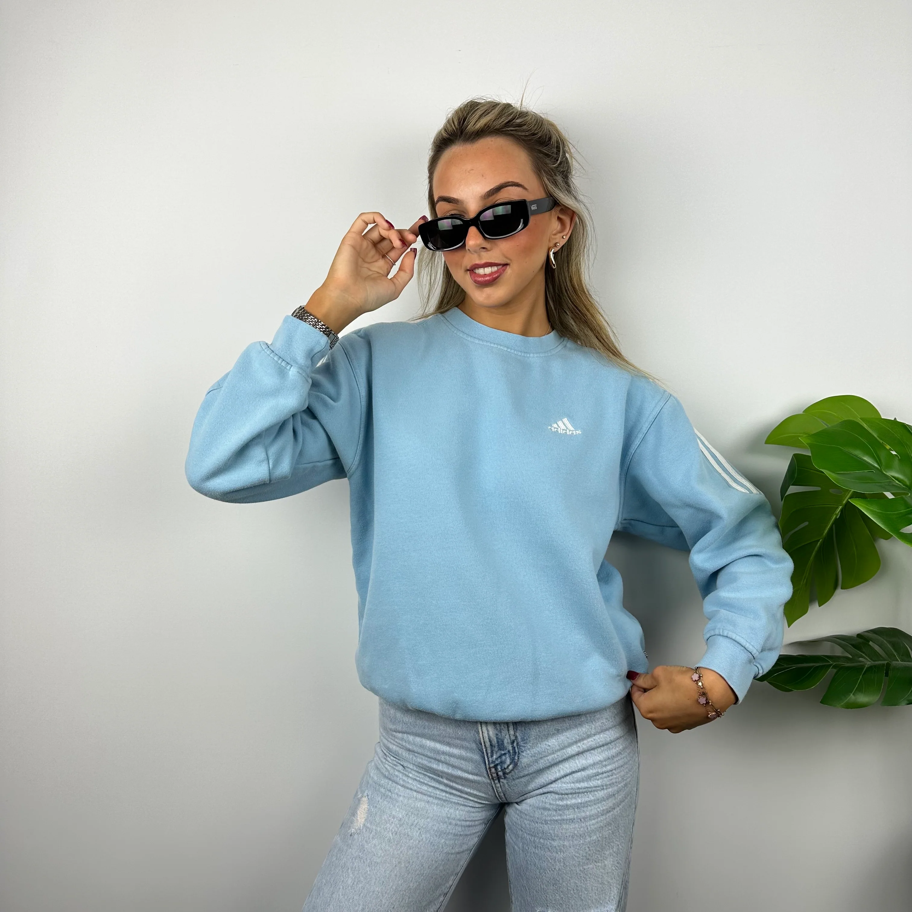 Adidas Baby Blue Embroidered Spell Out Sweatshirt (M) - Image 7