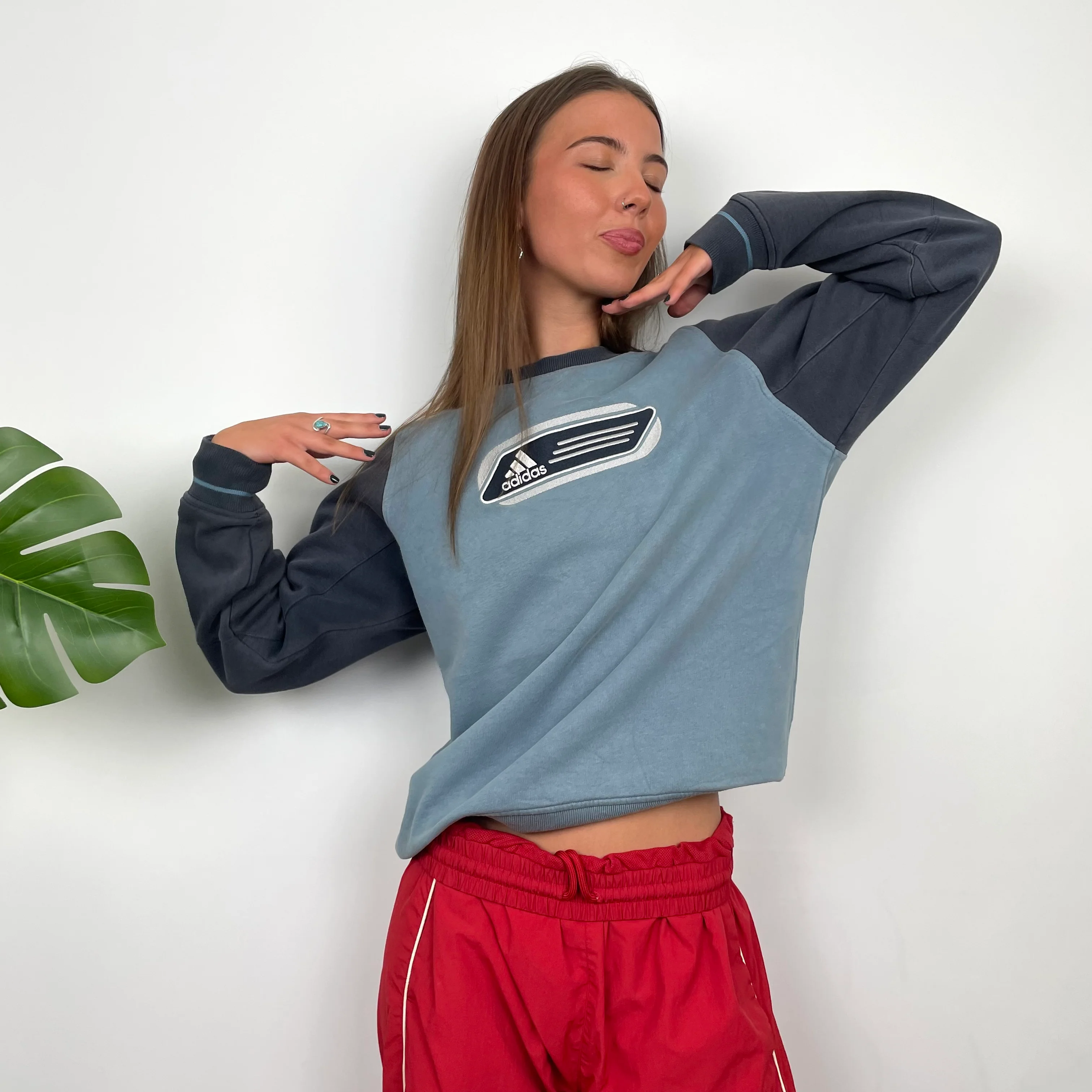 Adidas Baby Blue Embroidered Spell Out Sweatshirt (M) - Image 3
