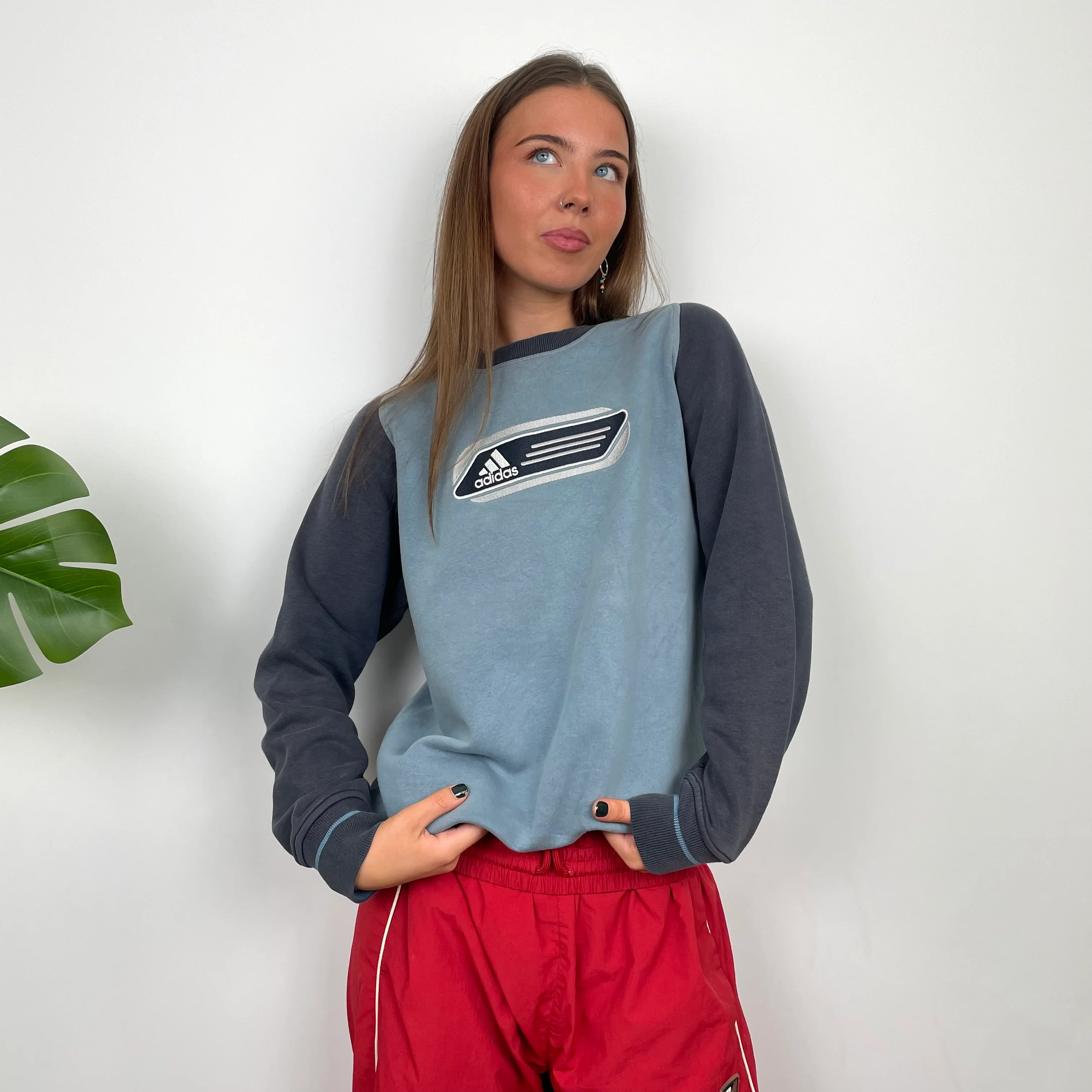Adidas Baby Blue Embroidered Spell Out Sweatshirt (M) - Image 4