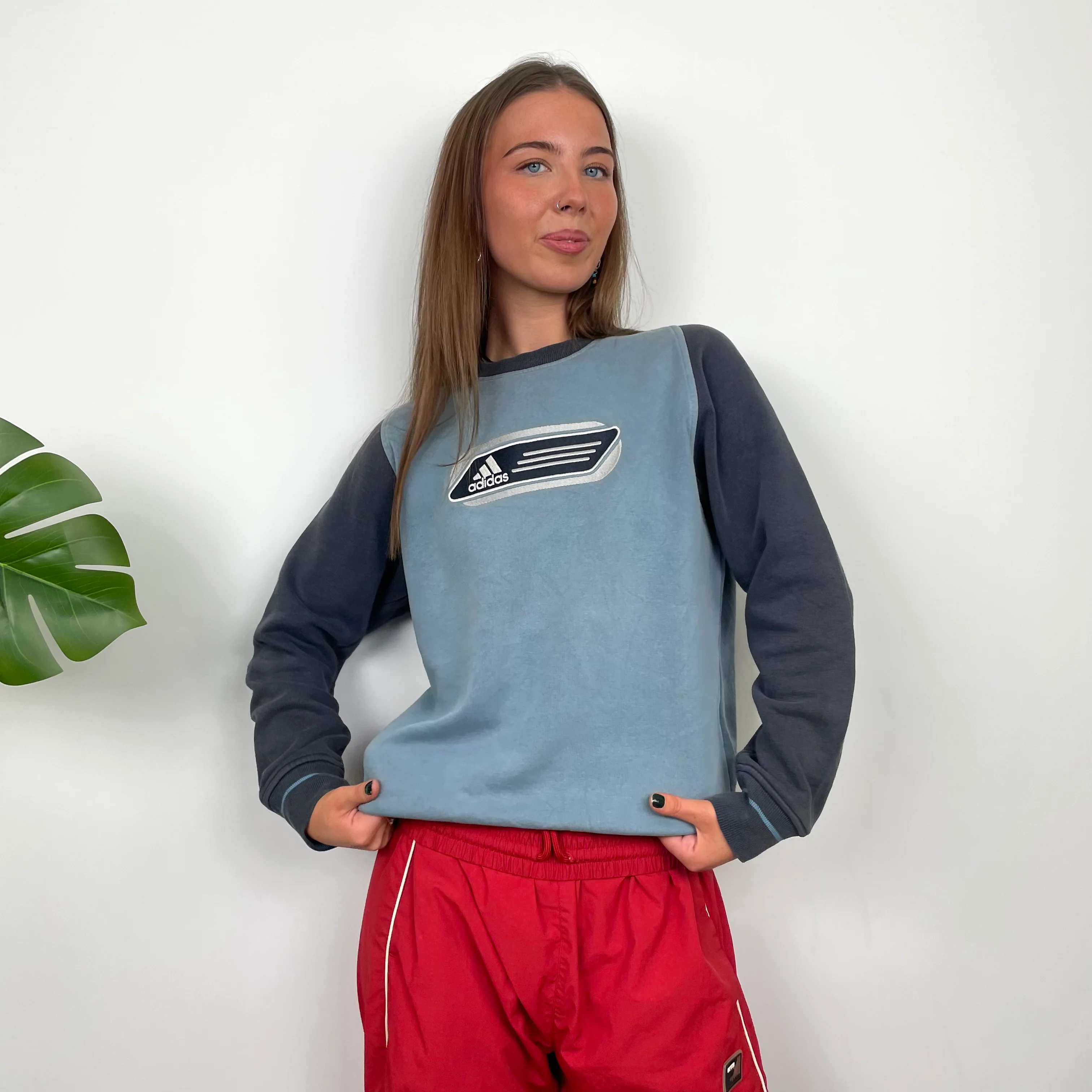 Adidas Baby Blue Embroidered Spell Out Sweatshirt (M) - Image 5