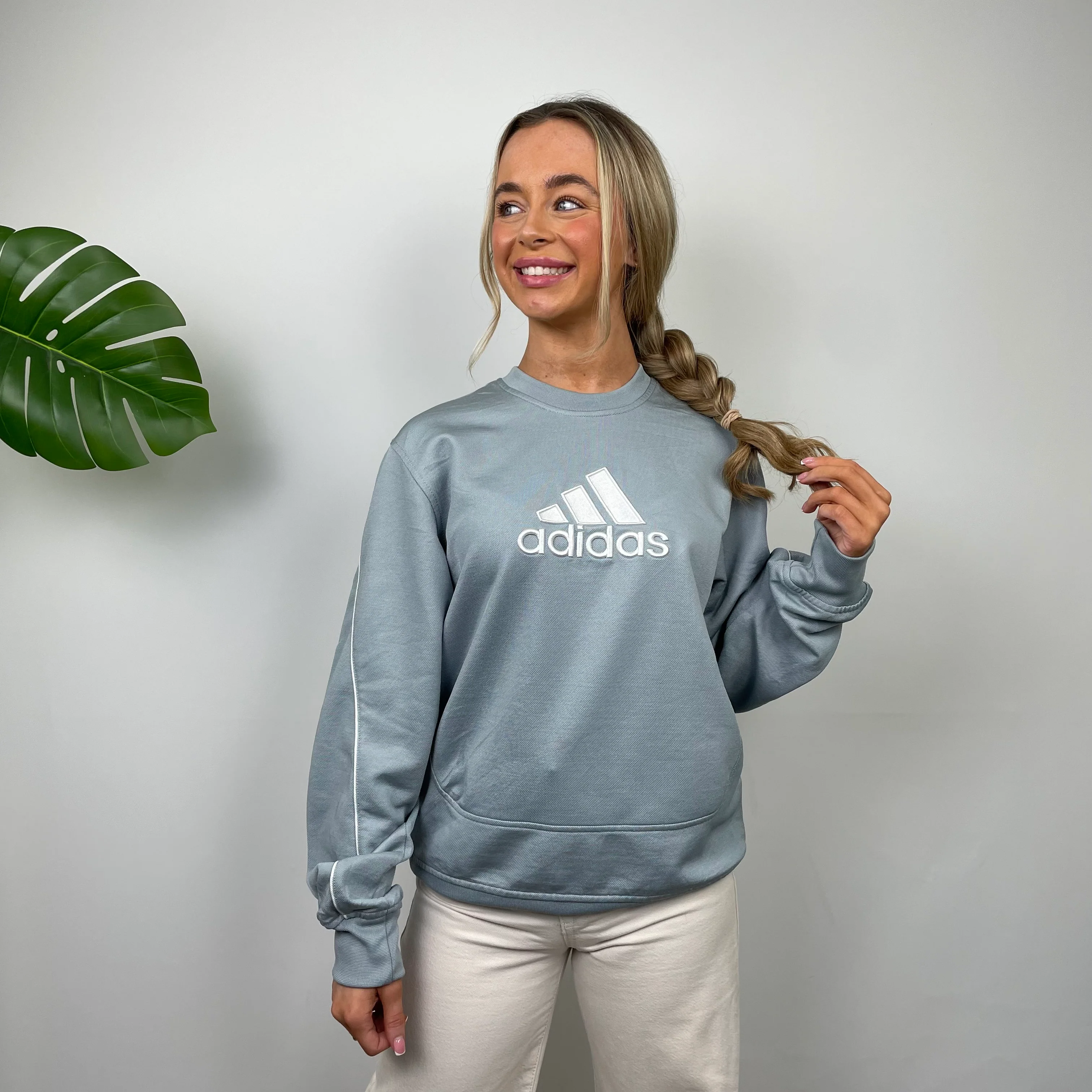 Adidas Baby Blue Embroidered Spell Out Sweatshirt (M) - Image 3