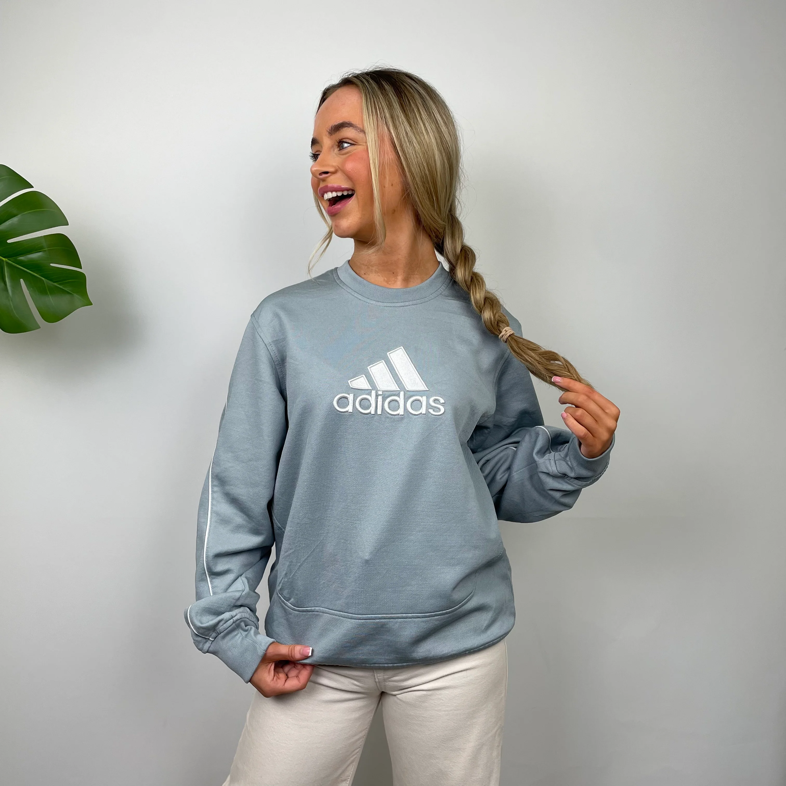 Adidas Baby Blue Embroidered Spell Out Sweatshirt (M) - Image 4