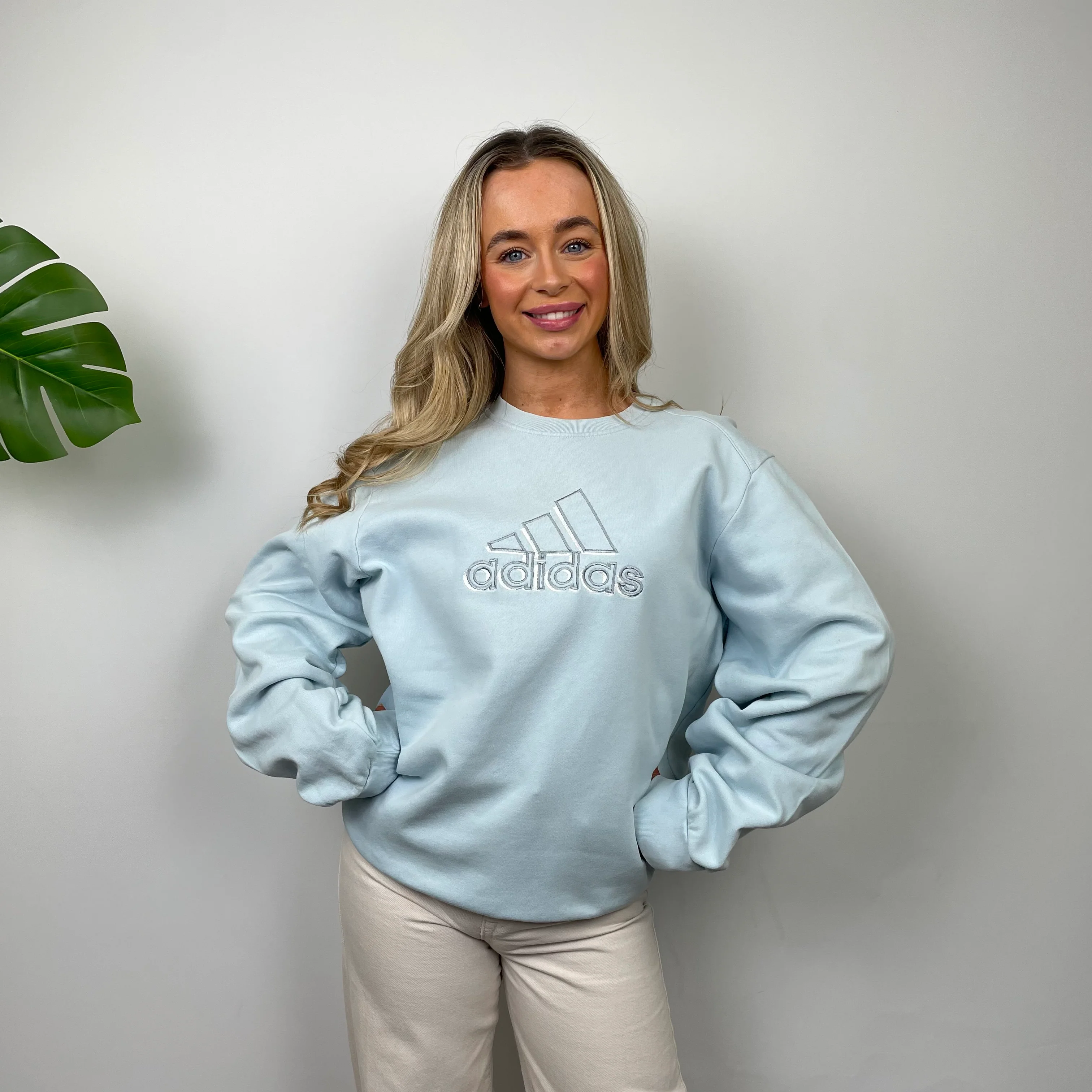 Adidas Baby Blue Embroidered Spell Out Sweatshirt (M) - Image 3