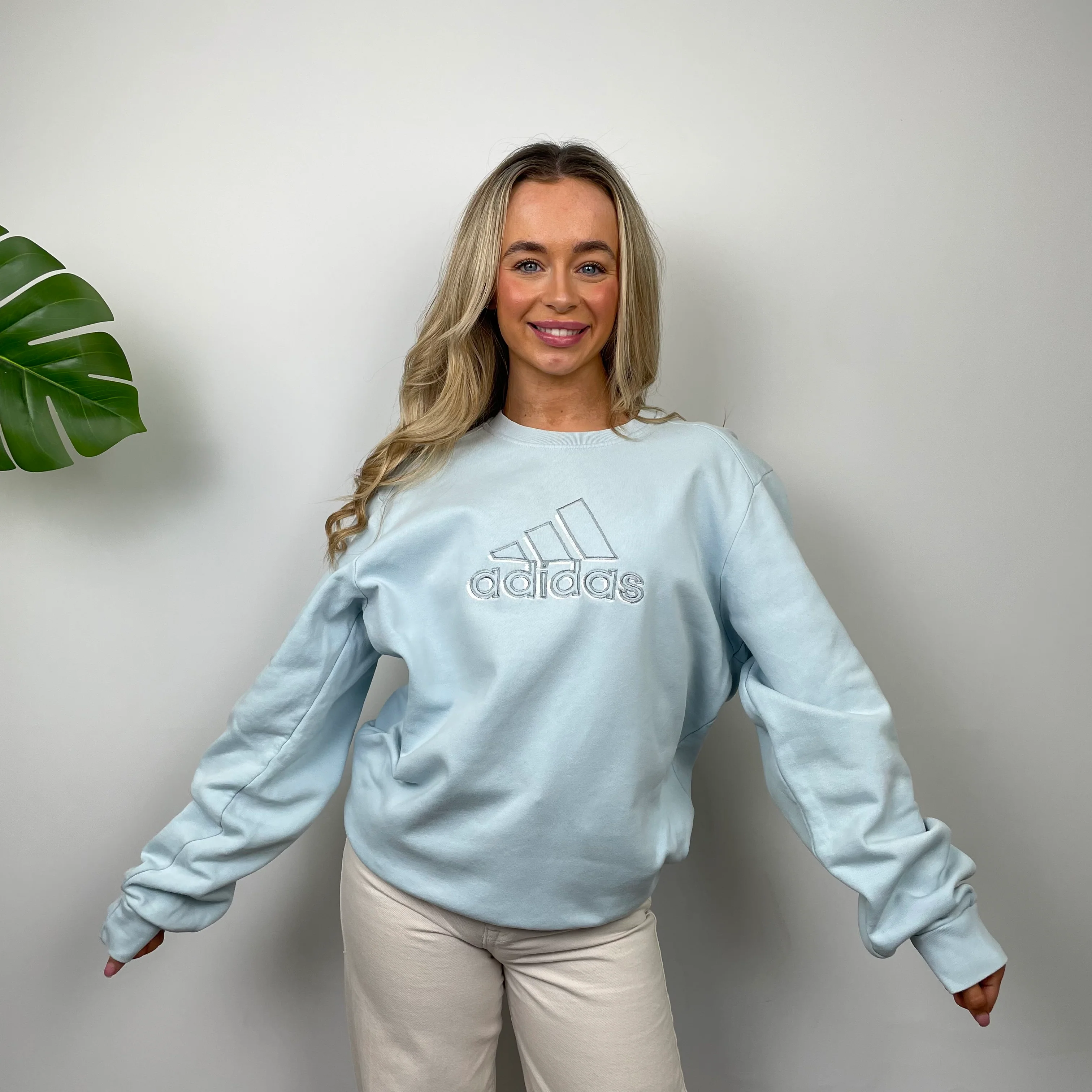 Adidas Baby Blue Embroidered Spell Out Sweatshirt (M) - Image 4