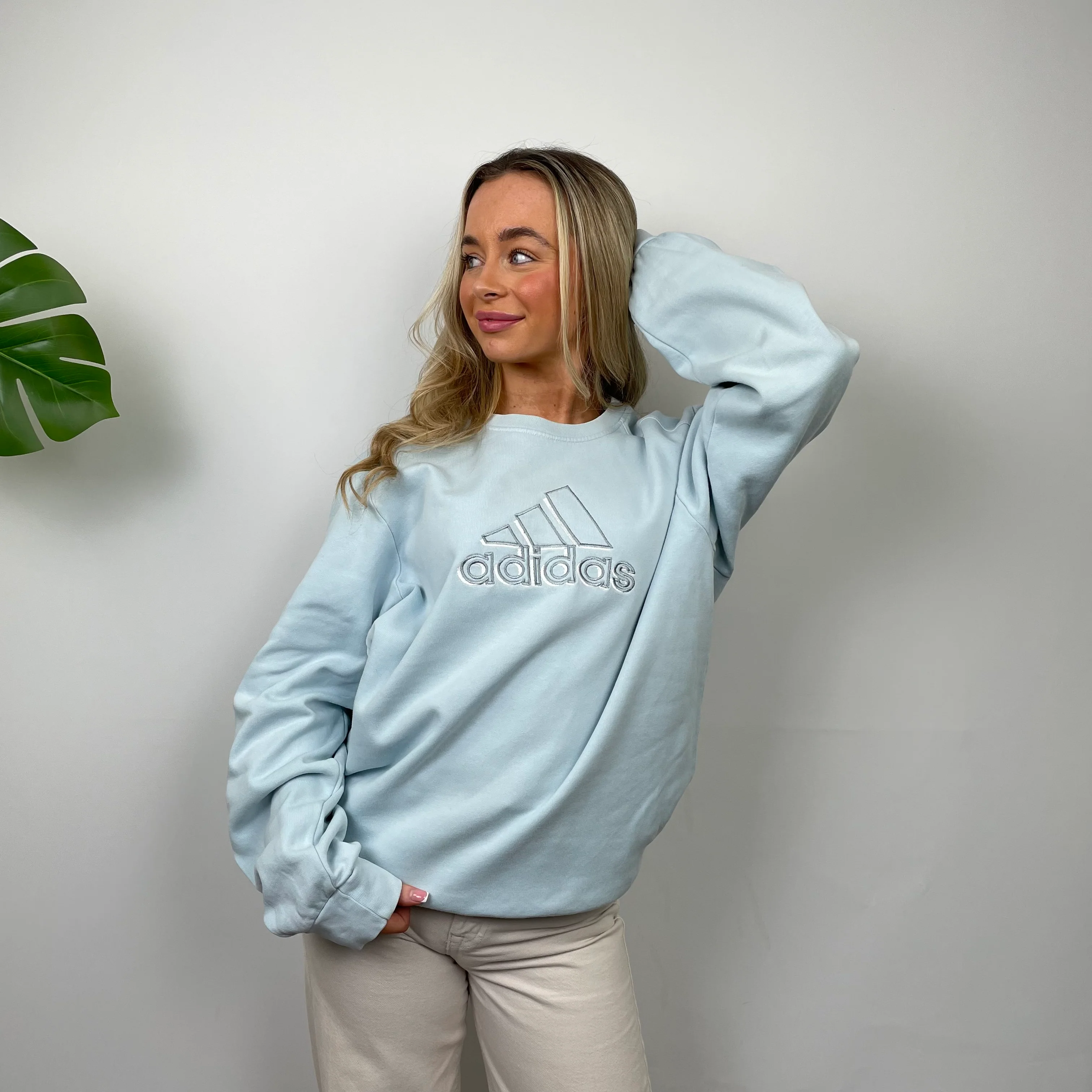 Adidas Baby Blue Embroidered Spell Out Sweatshirt (M) - Image 5