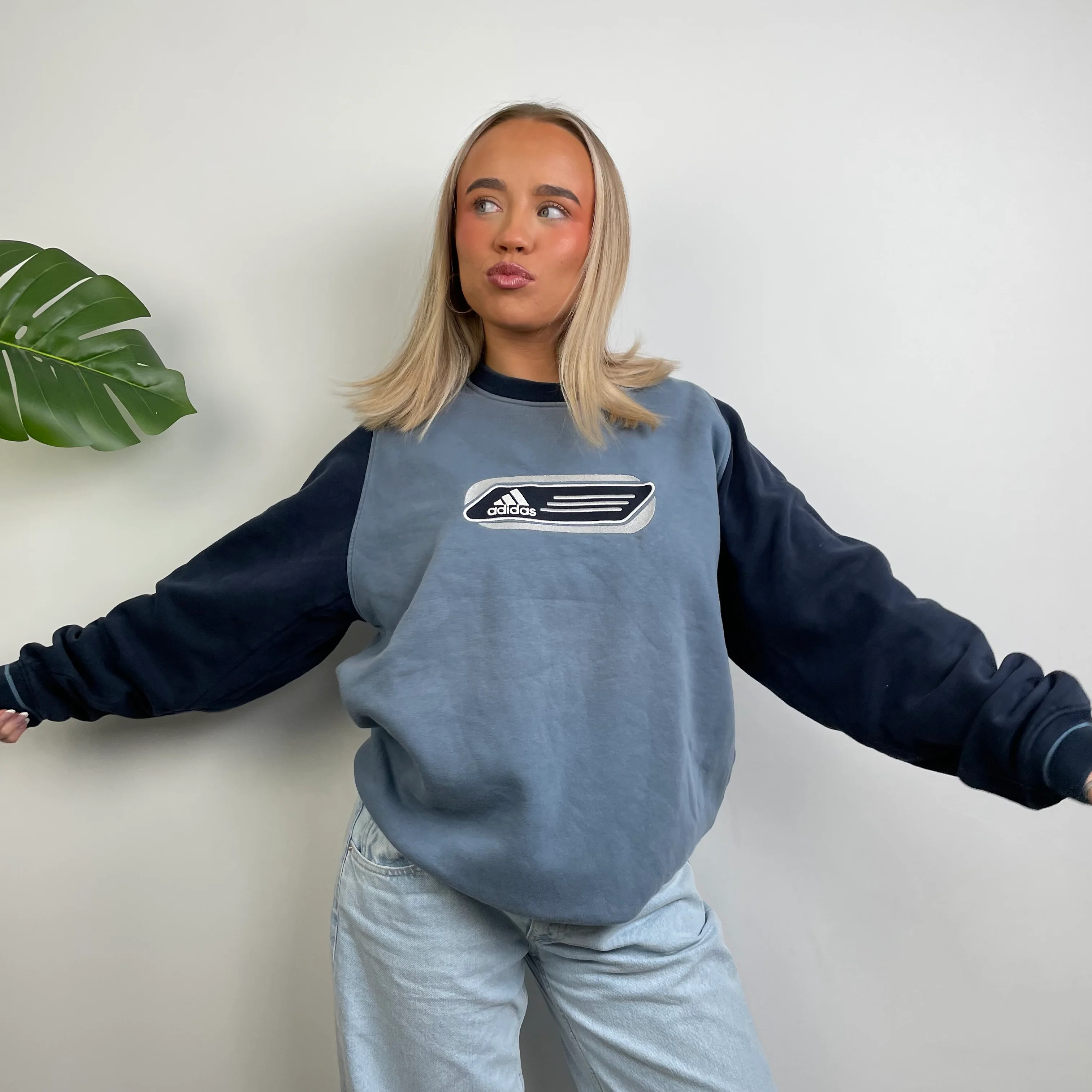 Adidas Baby Blue Embroidered Spell Out Sweatshirt (L) - Image 3