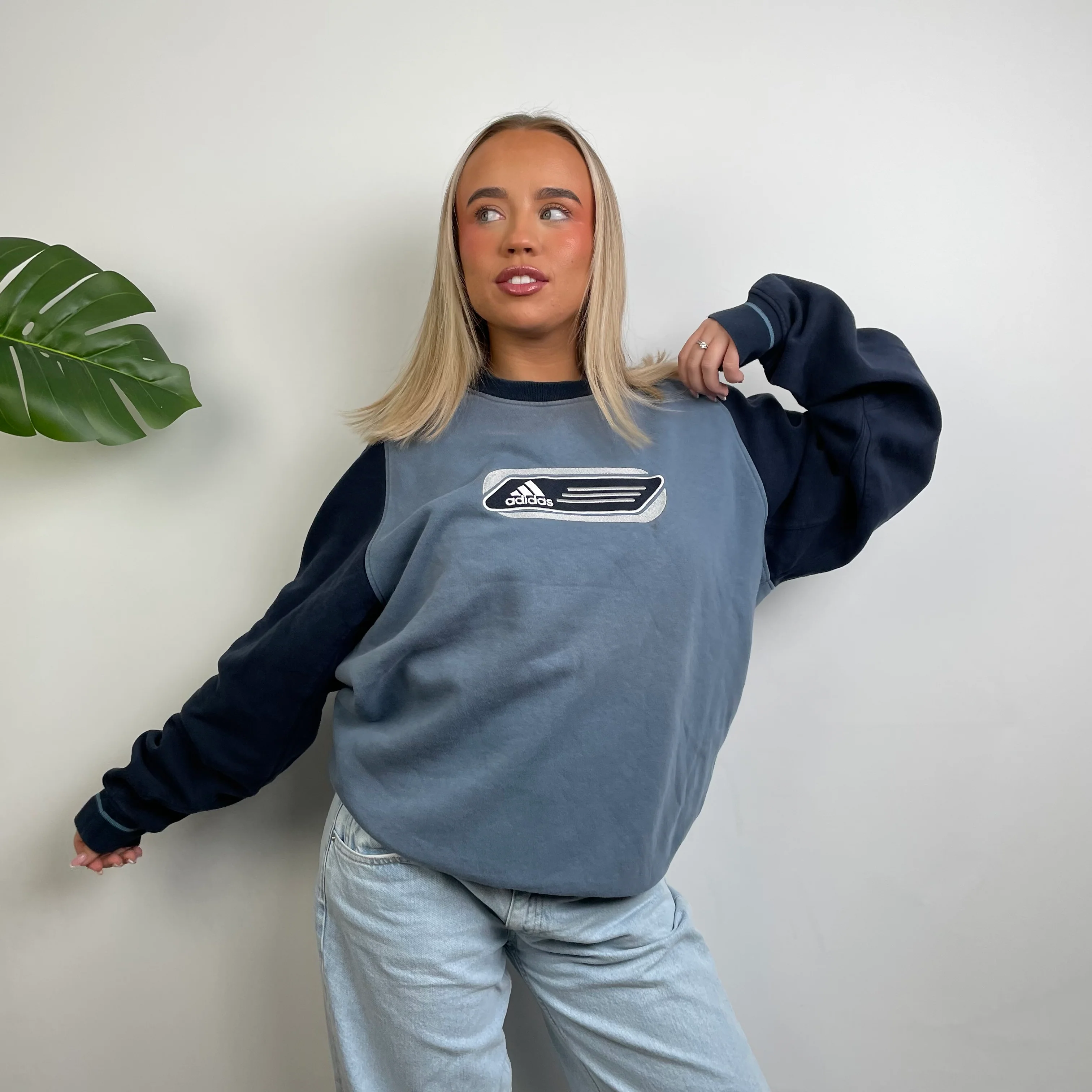 Adidas Baby Blue Embroidered Spell Out Sweatshirt (L) - Image 4