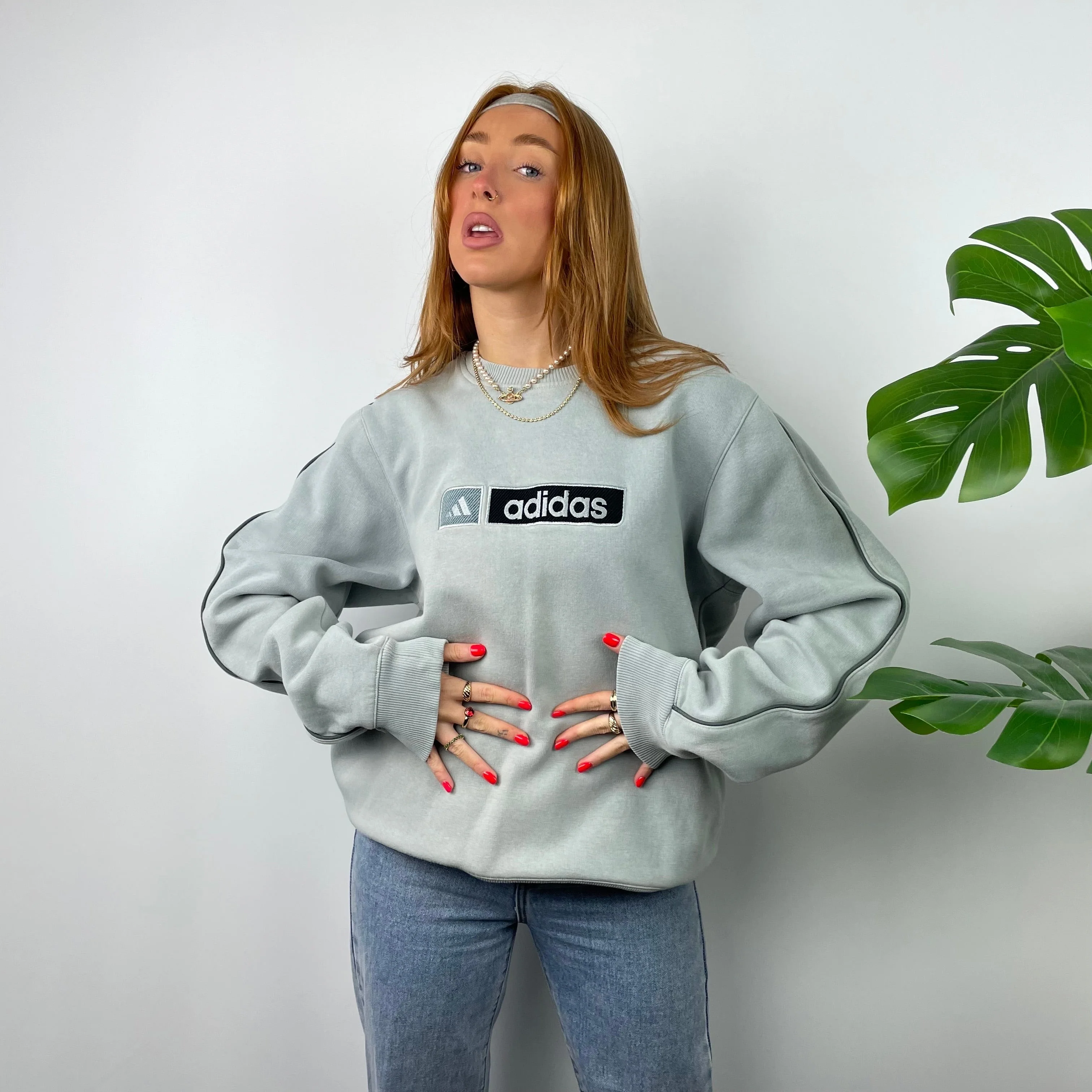 Adidas Baby Blue Embroidered Spell Out Sweatshirt (M)