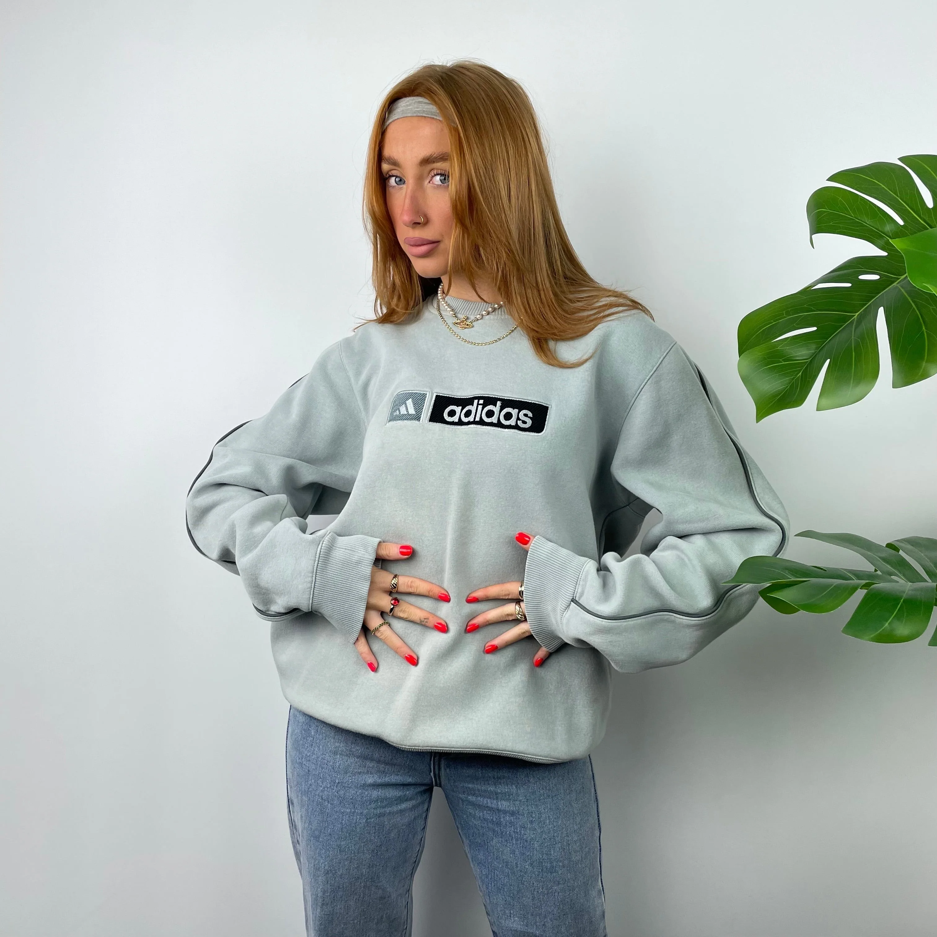 Adidas Baby Blue Embroidered Spell Out Sweatshirt (M) - Image 4